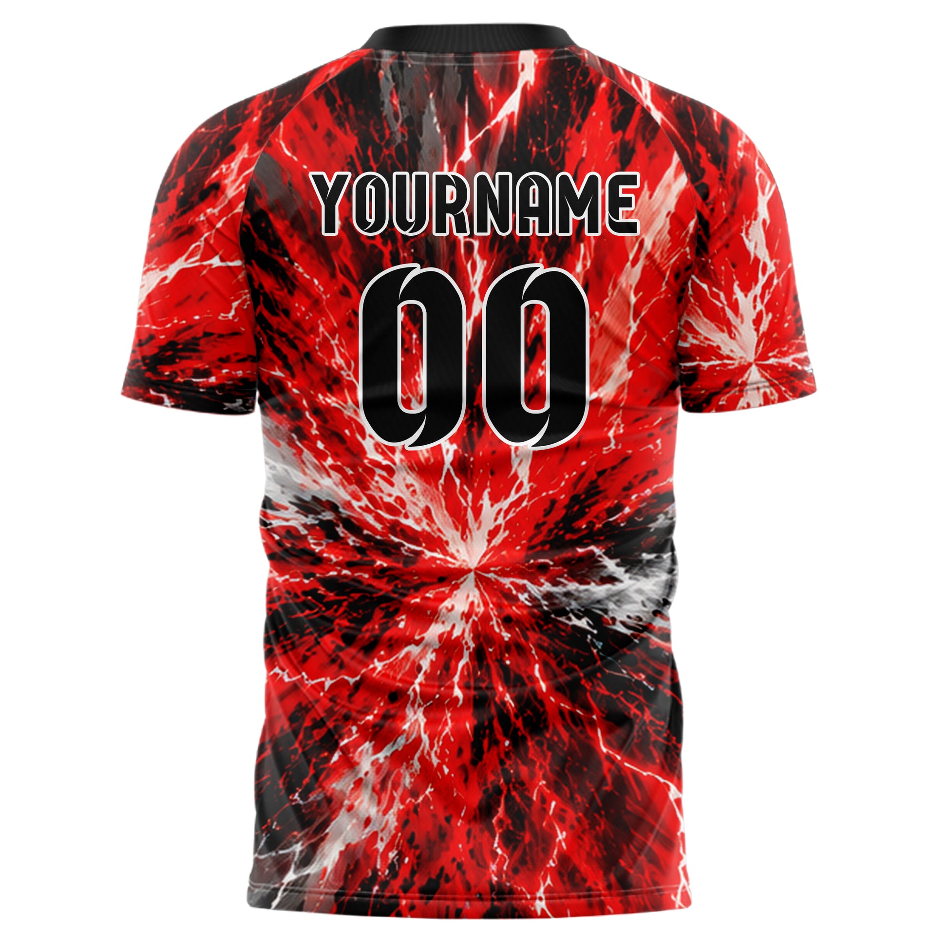 Rot lebendiges Flammen Blitz Flame Lightning Mix Design 05-0054 individuelles Fußballtrikot back