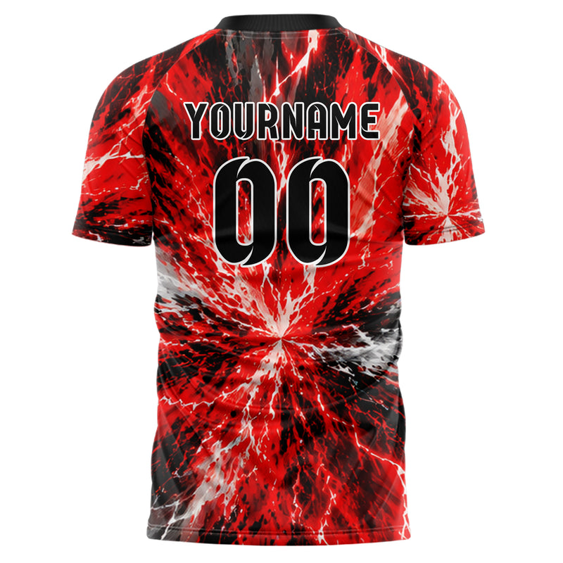 Rot lebendiges Flammen Blitz Flame Lightning Mix Design 05-0054 individuelles Fußballtrikot back