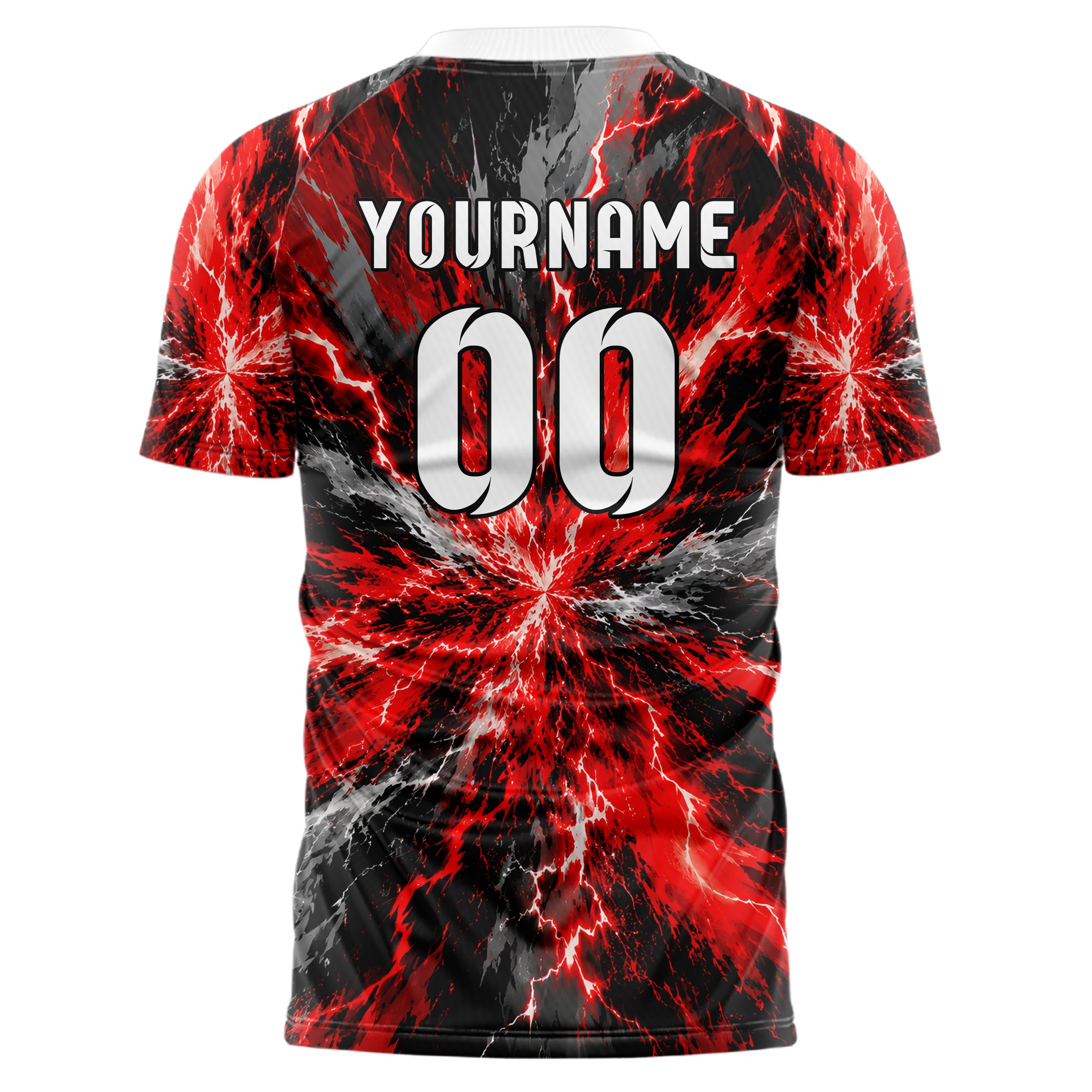 Rot lebendiges Flammen Blitz Flame Lightning Mix Design 05-0054 individuelles Fußballtrikot front