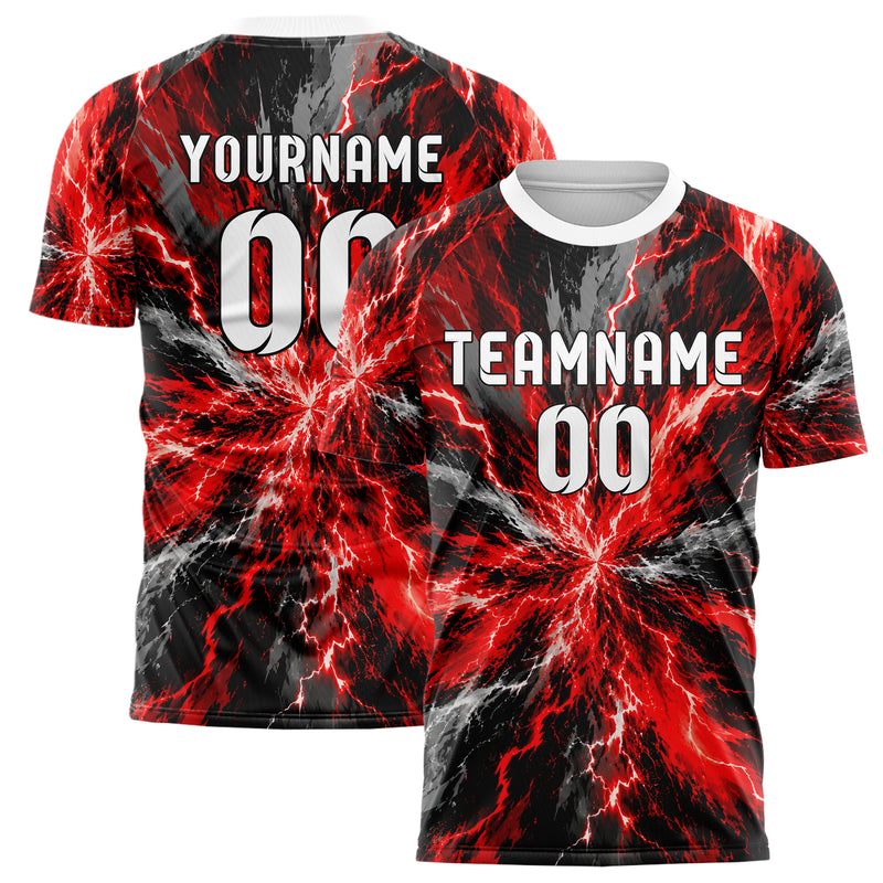 Rot lebendiges Flammen Blitz Flame Lightning Mix Design 05-0054 individuelles Fußballtrikot main