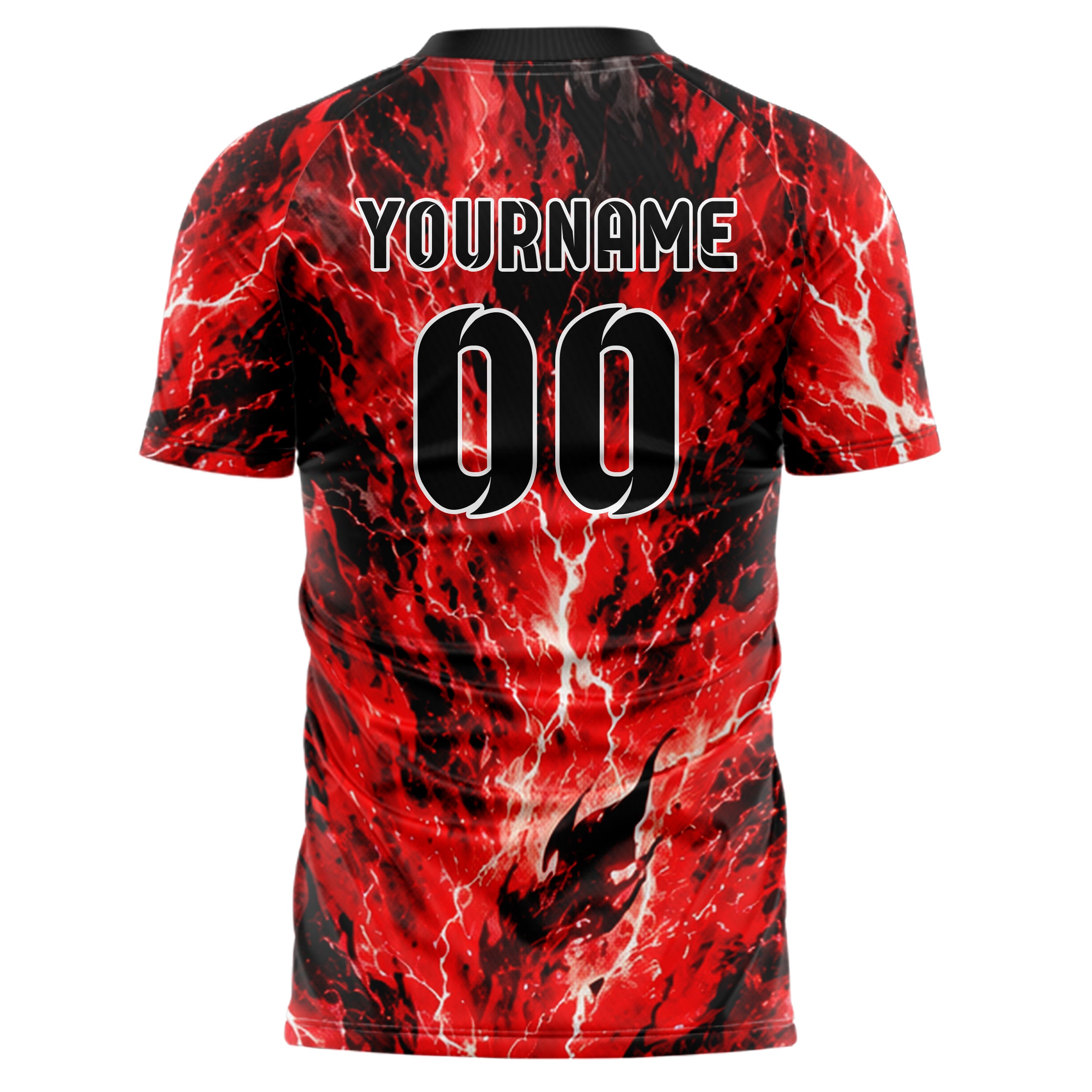 Rot lebendiges Flammen Blitz aufsteigende Flammen Design 05-0051 individuelles Fußballtrikot back