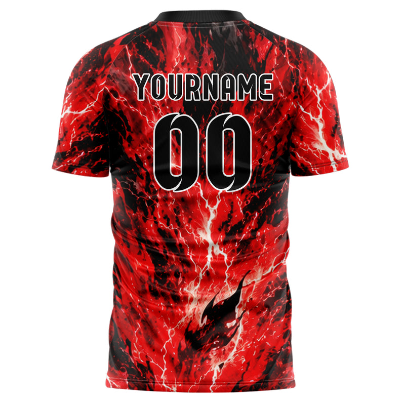 Rot lebendiges Flammen Blitz aufsteigende Flammen Design 05-0051 individuelles Fußballtrikot back