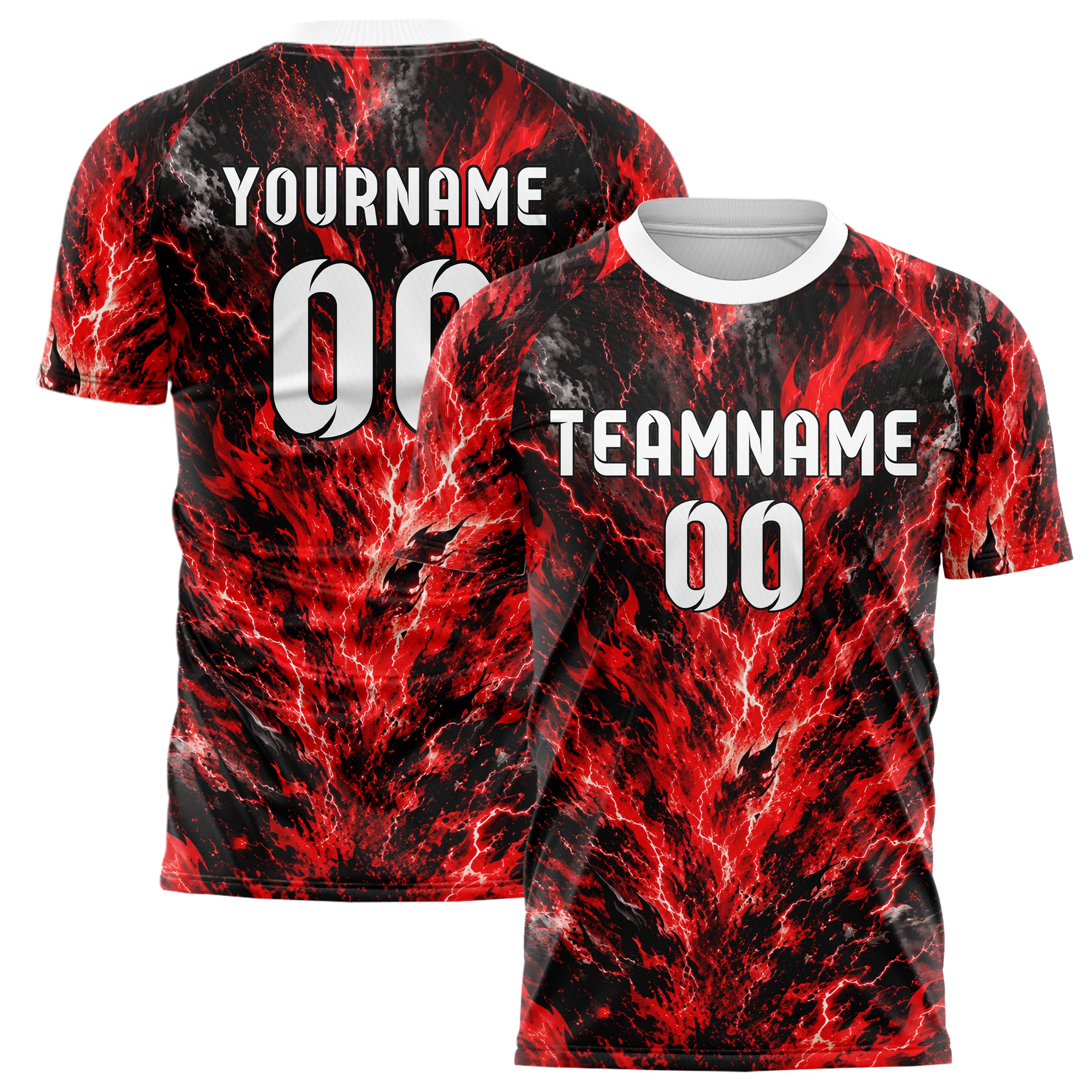 Rot lebendiges Flammen Blitz aufsteigende Flammen Design 05-0051 individuelles Fußballtrikot main