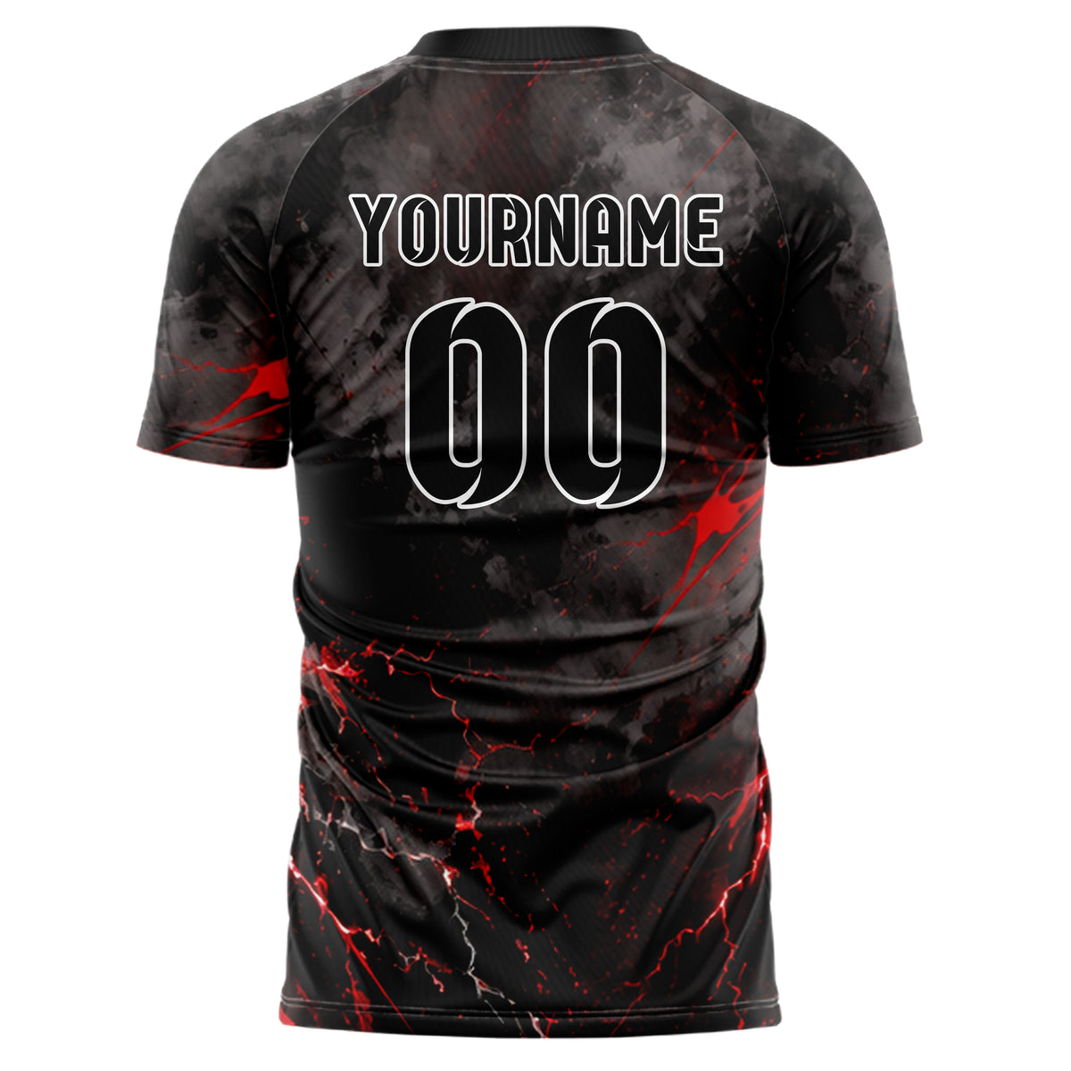 Rot lebendiges Flammen Blitz aufsteigende Flammen Design 05-0075 individuelles Fußballtrikot back