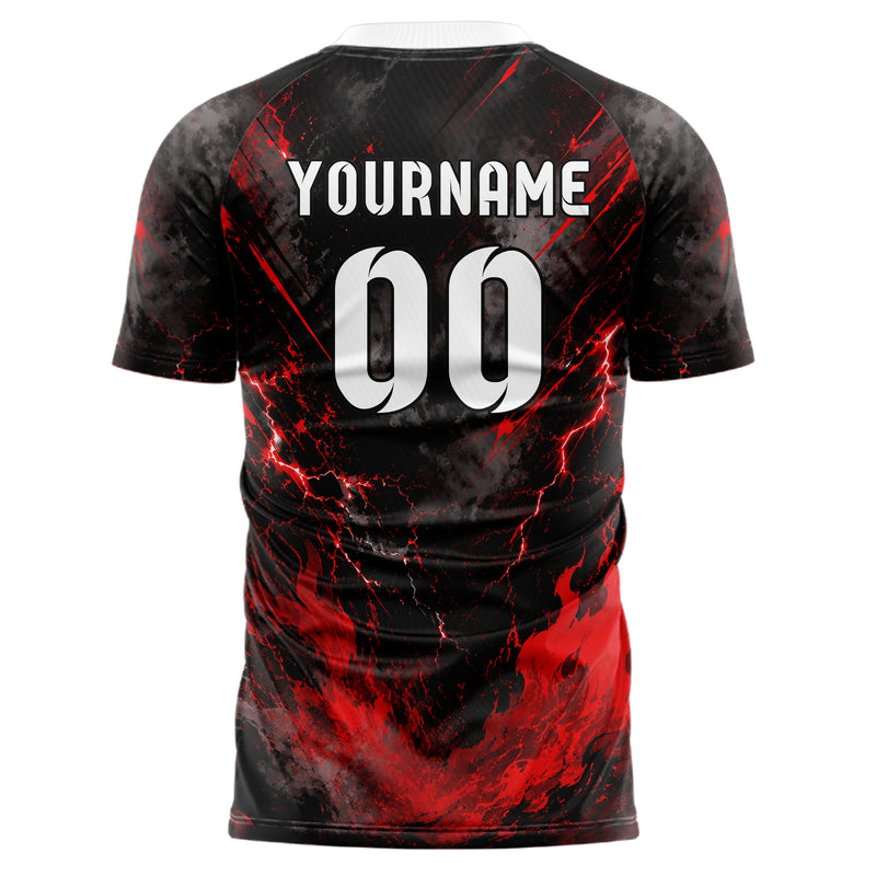 Rot lebendiges Flammen Blitz aufsteigende Flammen Design 05-0075 individuelles Fußballtrikot front