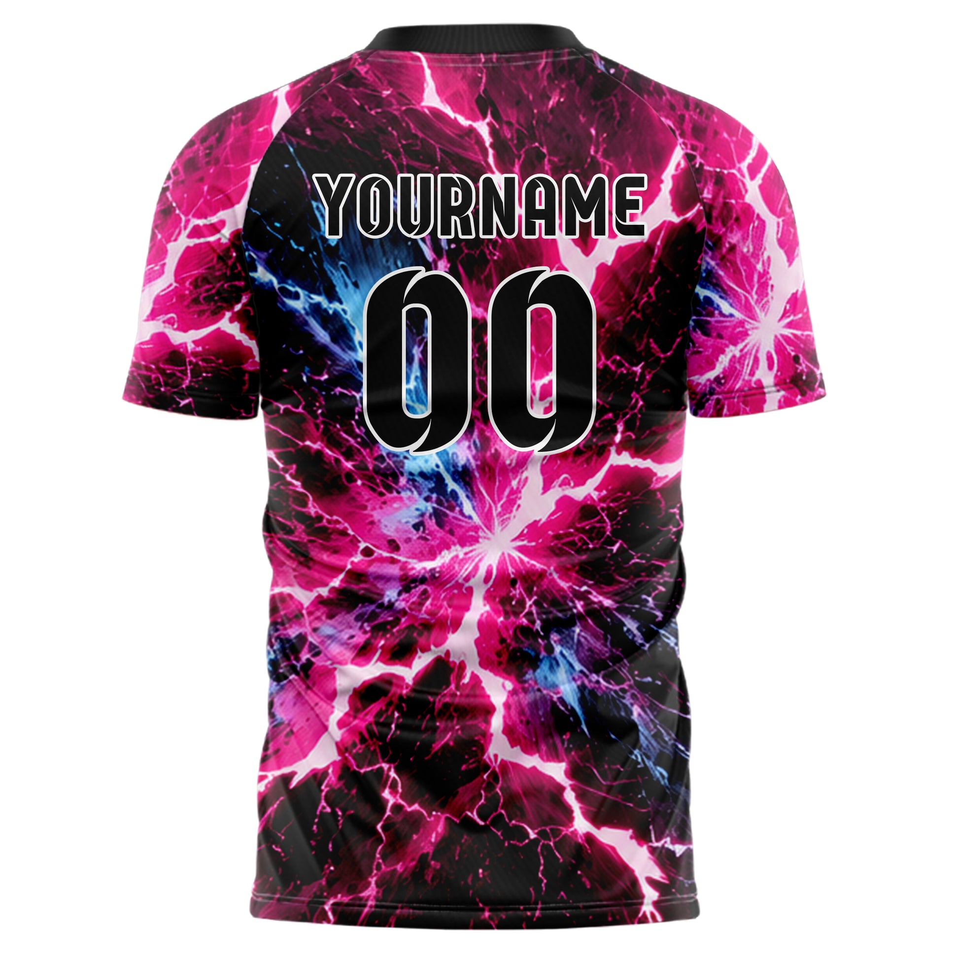 Schwarz lebendiges Flammen Blitz Lightning Cracks Design 05-0023 individuelles Fußballtrikot back