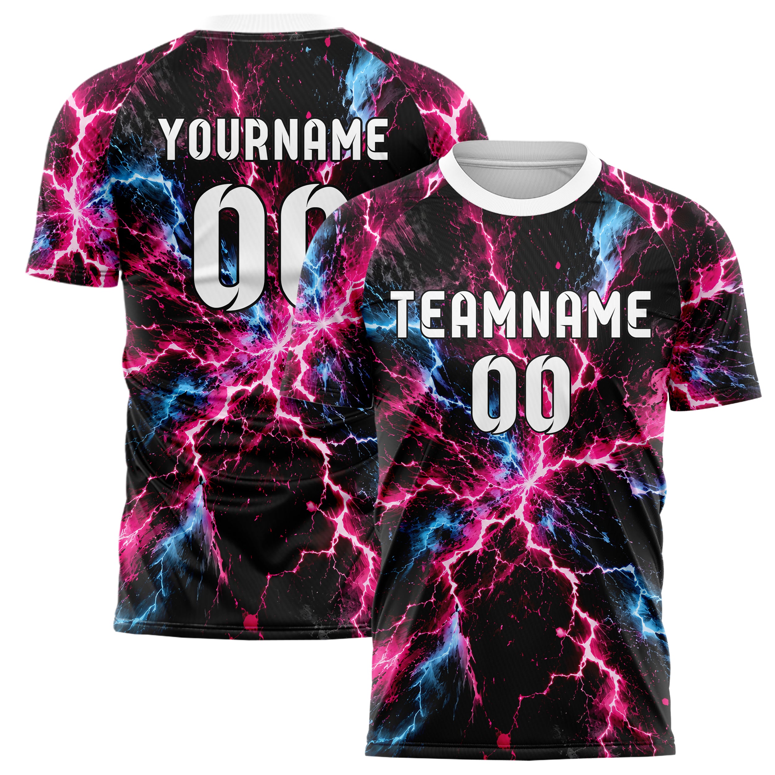 Schwarz lebendiges Flammen Blitz Lightning Cracks Design 05-0023 individuelles Fußballtrikot main