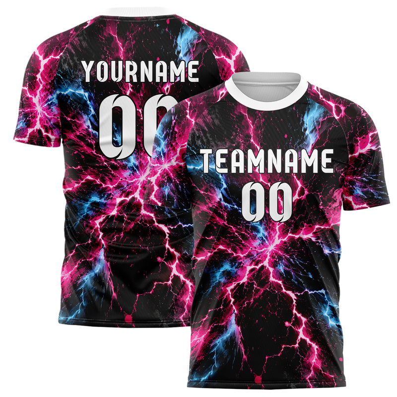 Schwarz lebendiges Flammen Blitz Lightning Cracks Design 05-0023 individuelles Fußballtrikot main