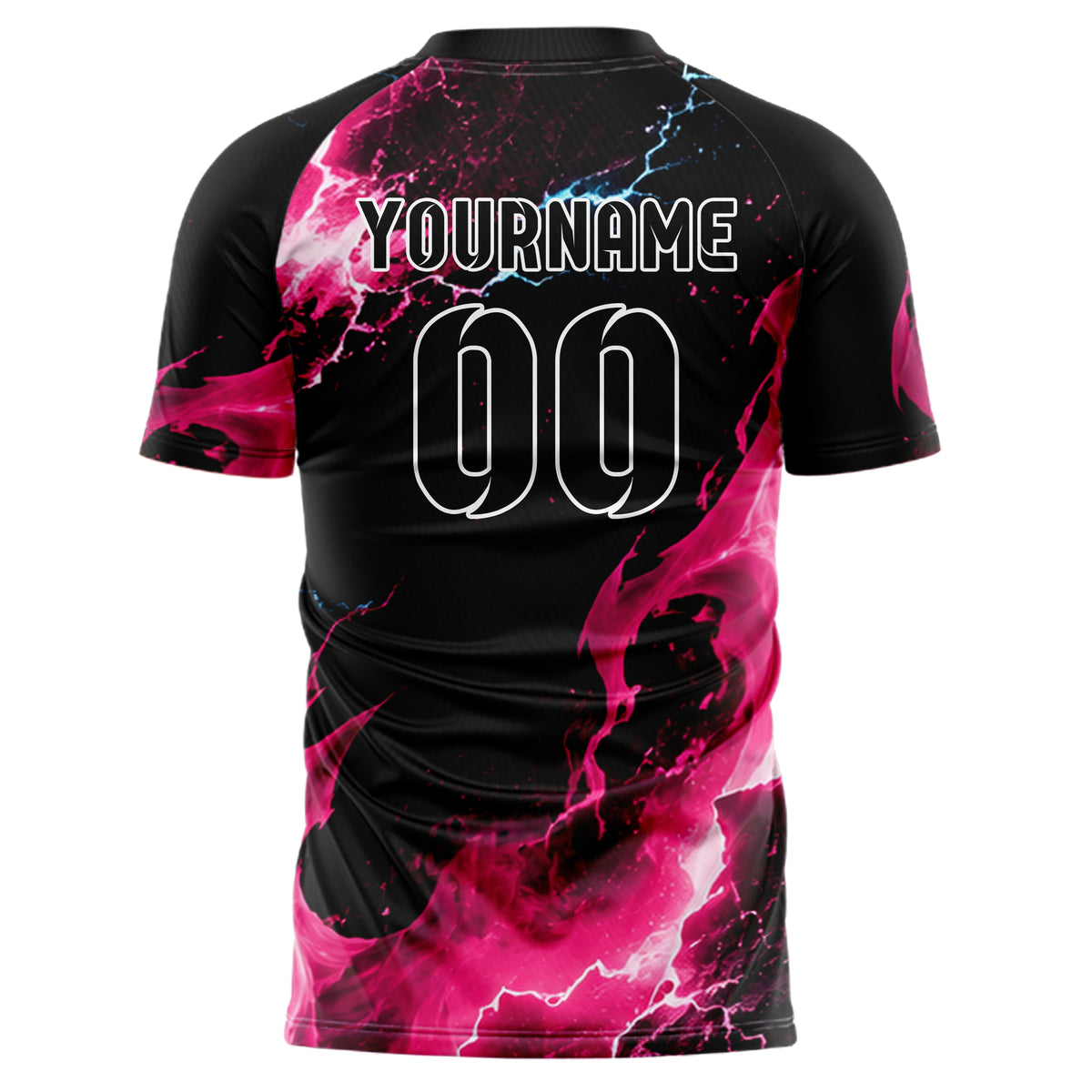 Schwarz lebendiges Flammen Blitz Lightning Cracks Design 05-0041 individuelles Fußballtrikot back