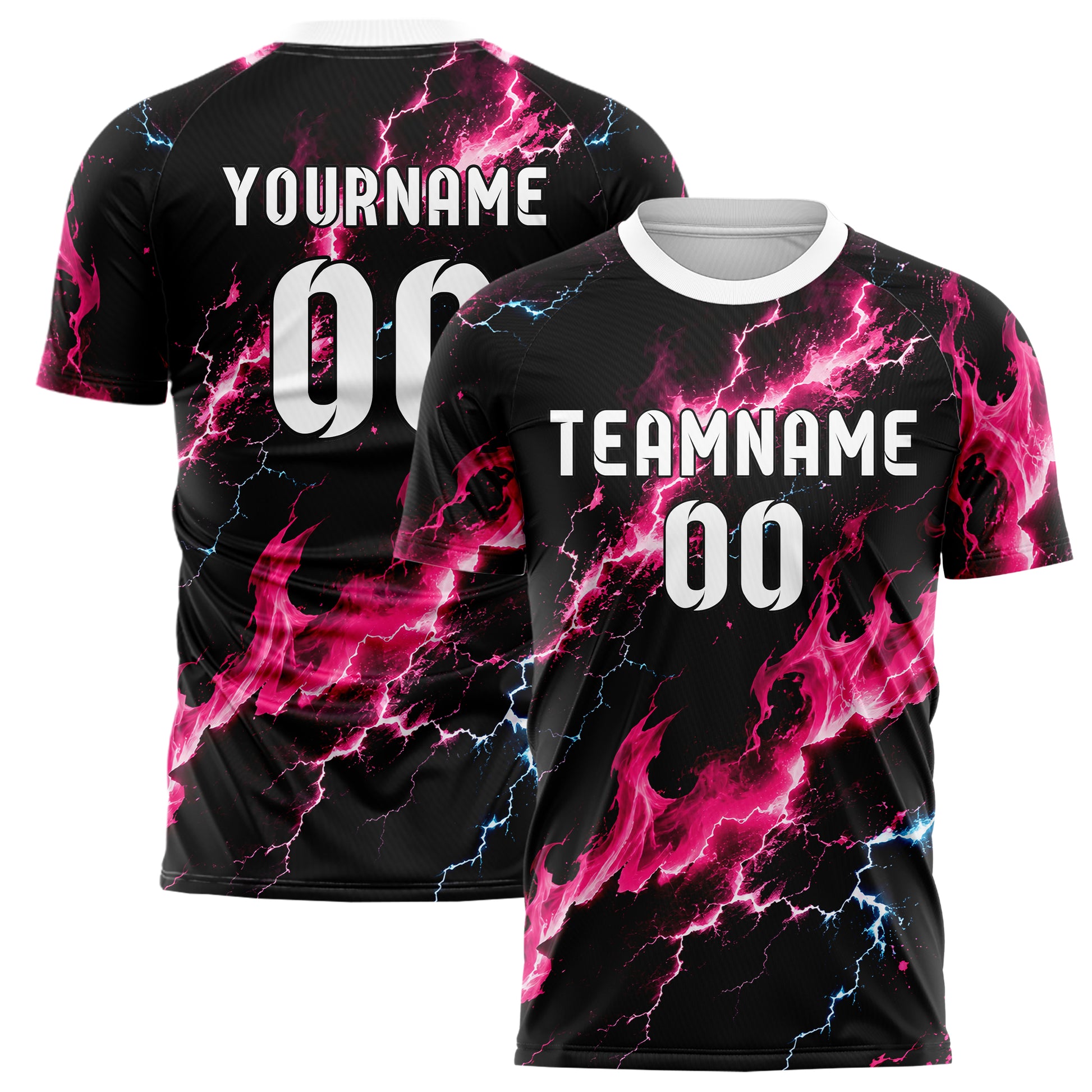 Schwarz lebendiges Flammen Blitz Lightning Cracks Design 05-0041 individuelles Fußballtrikot main