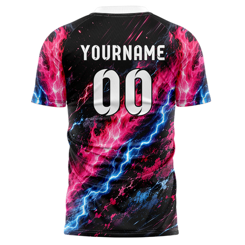 Schwarz lebendiges Flammen Blitz Smoke and Sparks Design 05-0020 individuelles Fußballtrikot front