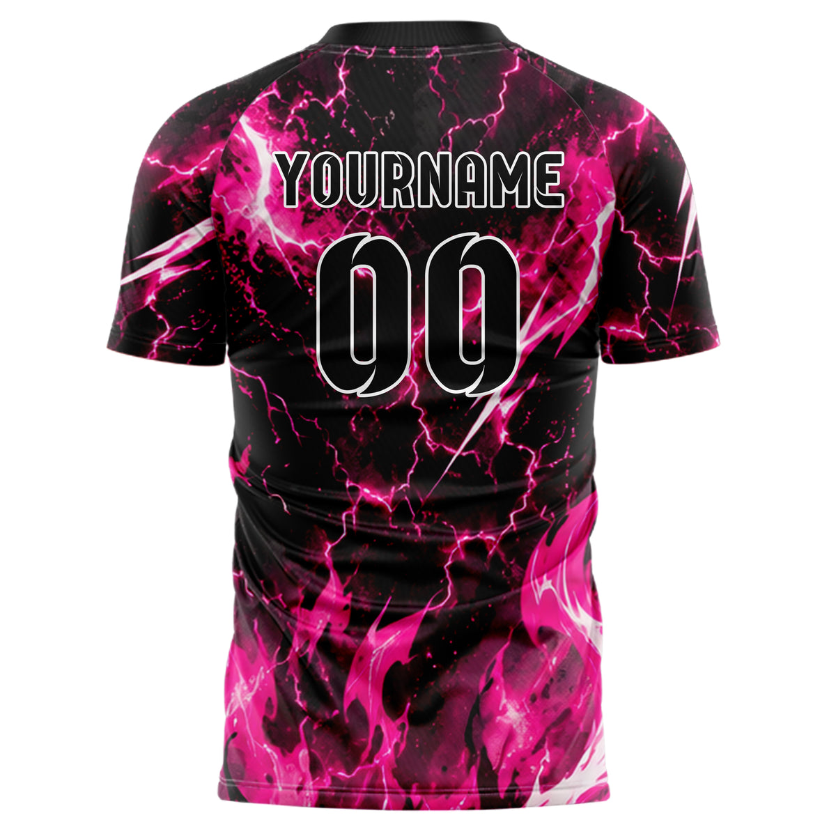 Hot Pink lebendiges Flammen Blitz Feuer unten Electric oben Design 05-0034 individuelles Fußballtrikot back