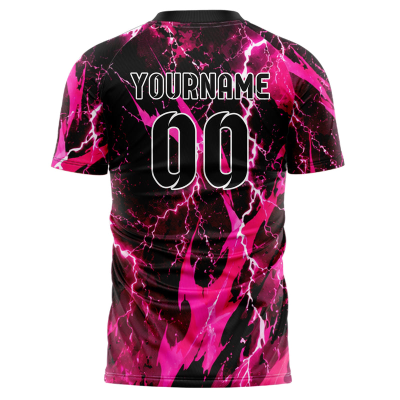 Hot Pink lebendiges Flammen Blitz Feuer unten Electric oben Design 05-0082 individuelles Fußballtrikot back