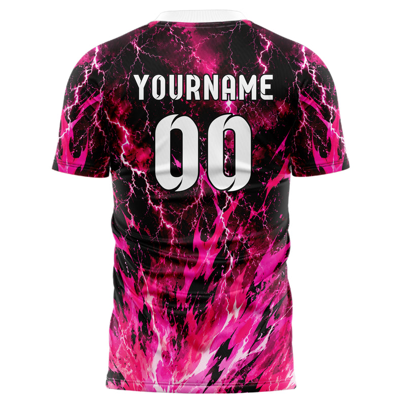 Hot Pink lebendiges Flammen Blitz Feuer unten Electric oben Design 05-0082 individuelles Fußballtrikot front
