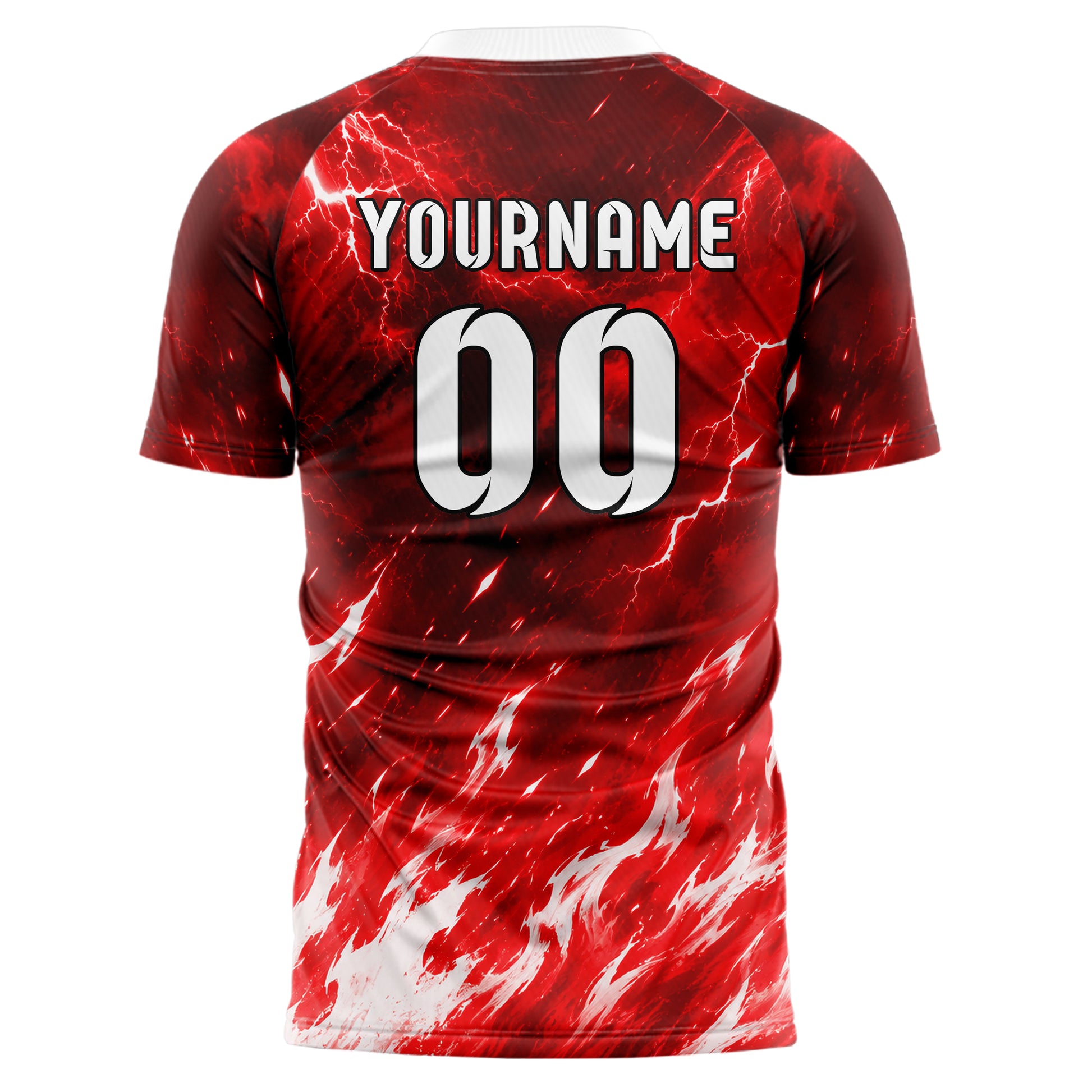 Rot klassisches Flammen Blitz Feuer unten Electric oben Design 05-0022 individuelles Fußballtrikot front
