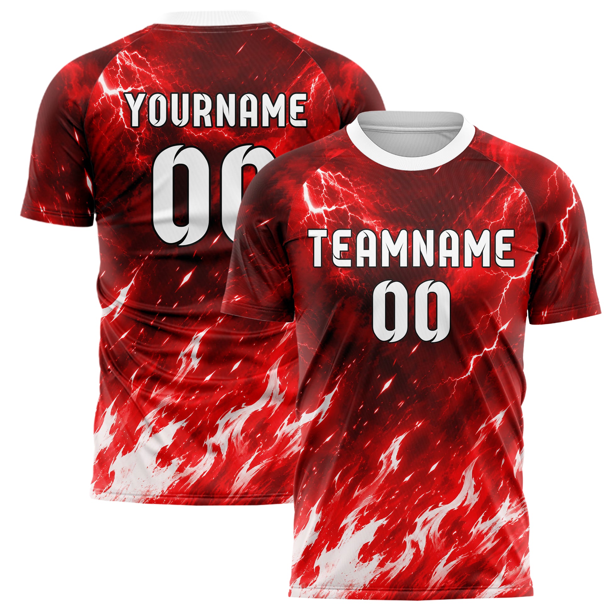 Rot klassisches Flammen Blitz Feuer unten Electric oben Design 05-0022 individuelles Fußballtrikot main