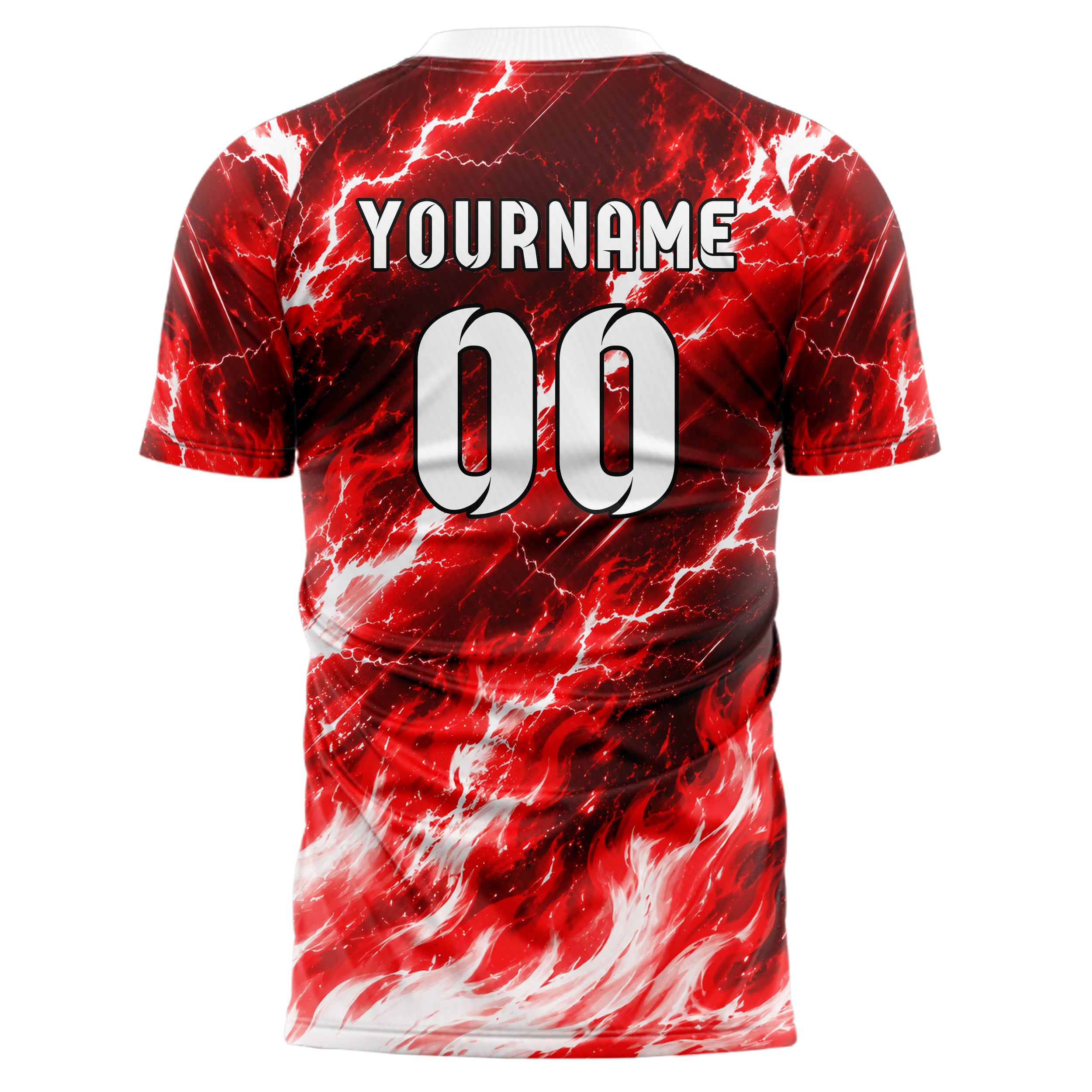 Rot klassisches Flammen Blitz Feuer unten Electric oben Design 05-0052 individuelles Fußballtrikot front