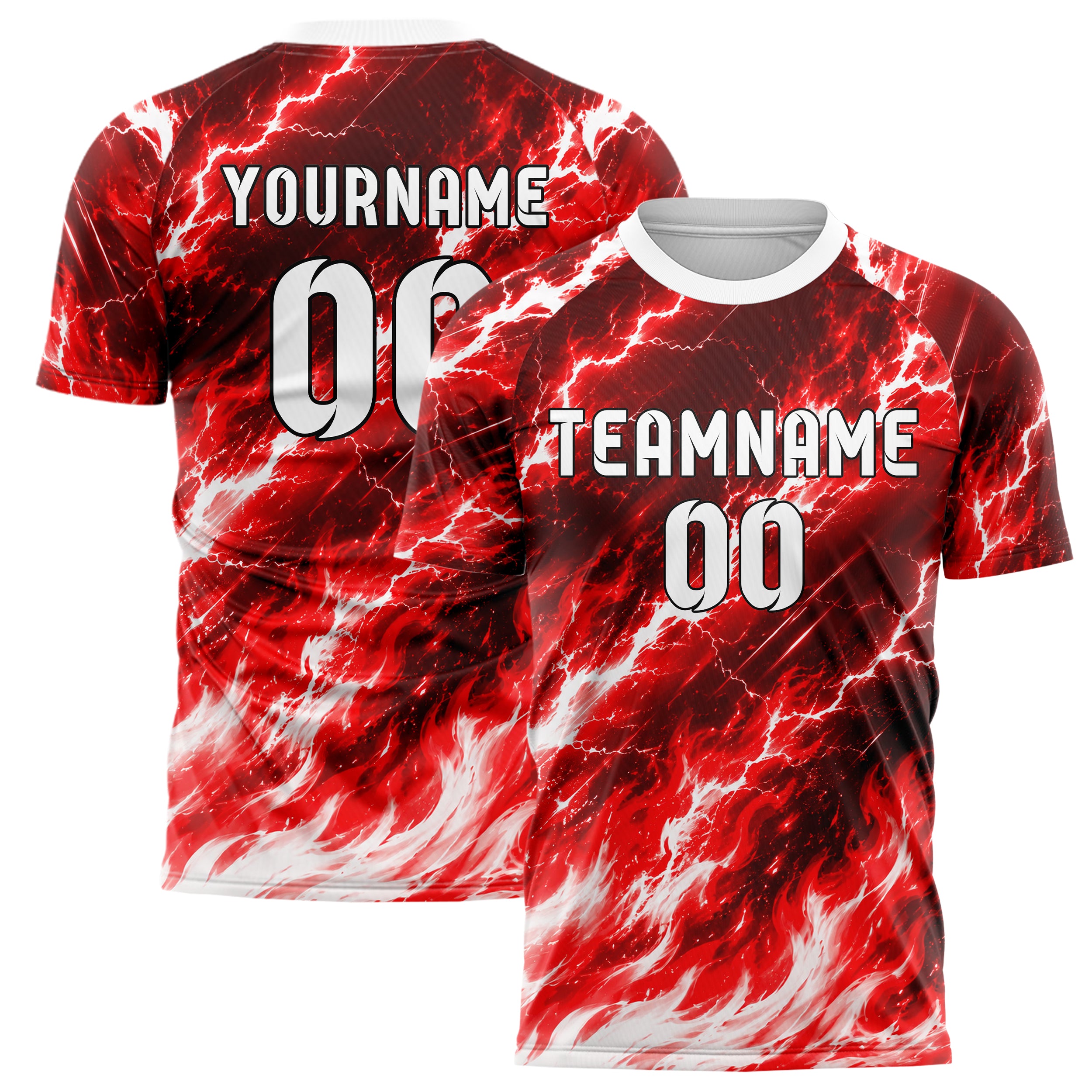 Rot klassisches Flammen Blitz Feuer unten Electric oben Design 05-0052 individuelles Fußballtrikot main