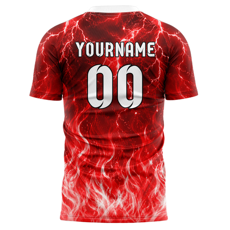 Rot klassisches Flammen Blitz Feuer unten Electric oben Design 05-0064 individuelles Fußballtrikot front