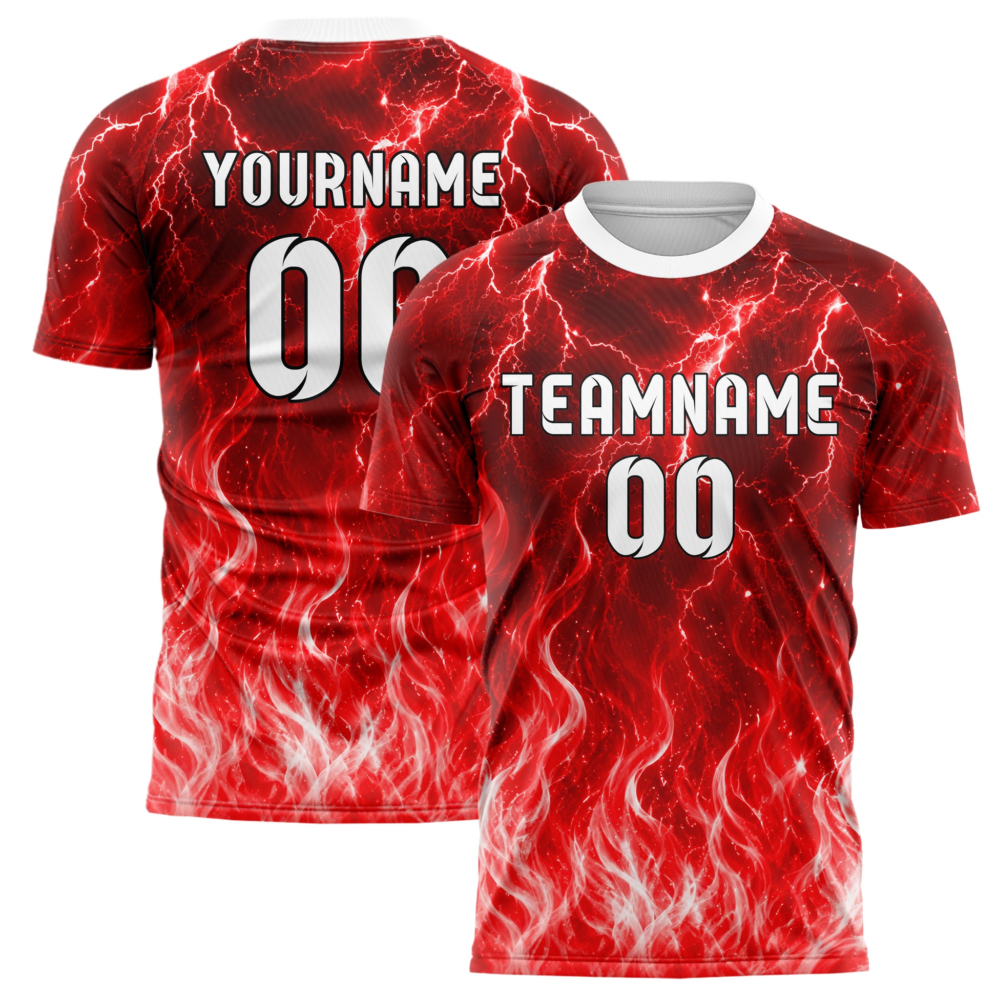 Rot klassisches Flammen Blitz Feuer unten Electric oben Design 05-0064 individuelles Fußballtrikot main