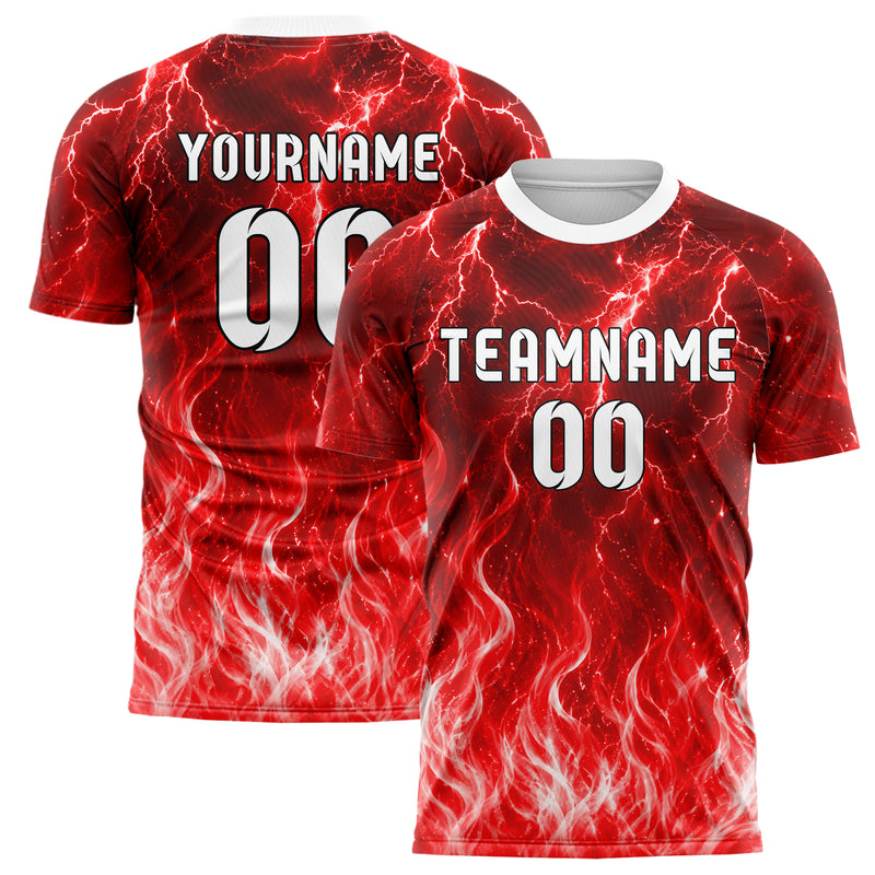 Rot klassisches Flammen Blitz Feuer unten Electric oben Design 05-0064 individuelles Fußballtrikot main