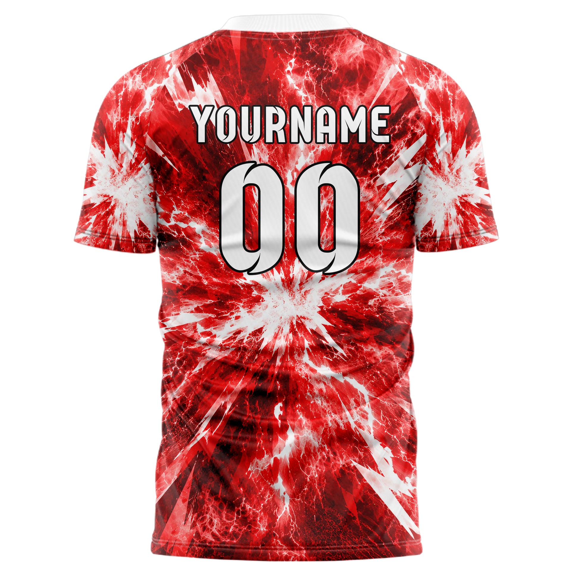 Rot klassisches Flammen Blitz Jagged Energy Burst Design 05-0031 individuelles Fußballtrikot front