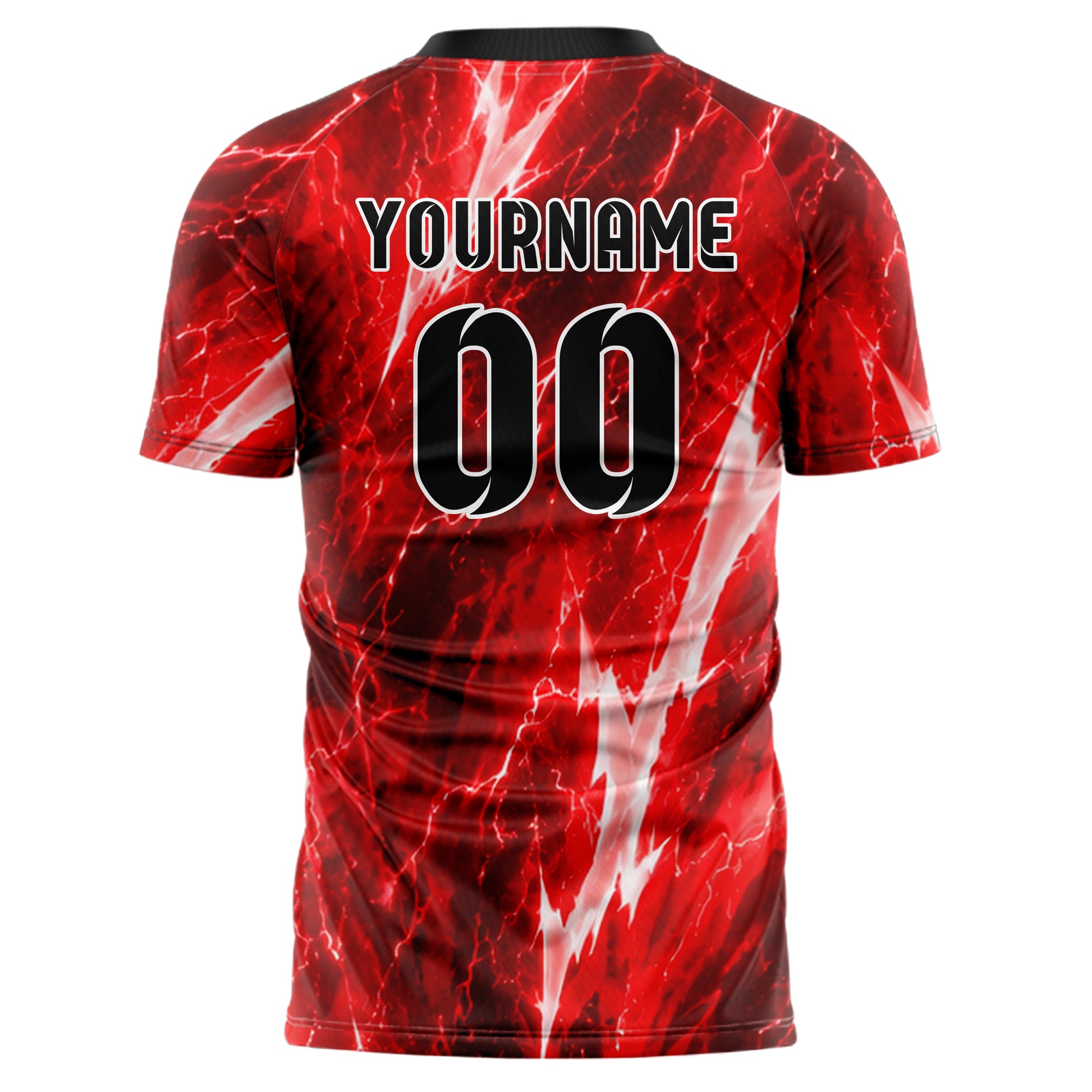 Rot klassisches Flammen Blitz Jagged Energy Burst Design 05-0061 individuelles Fußballtrikot back