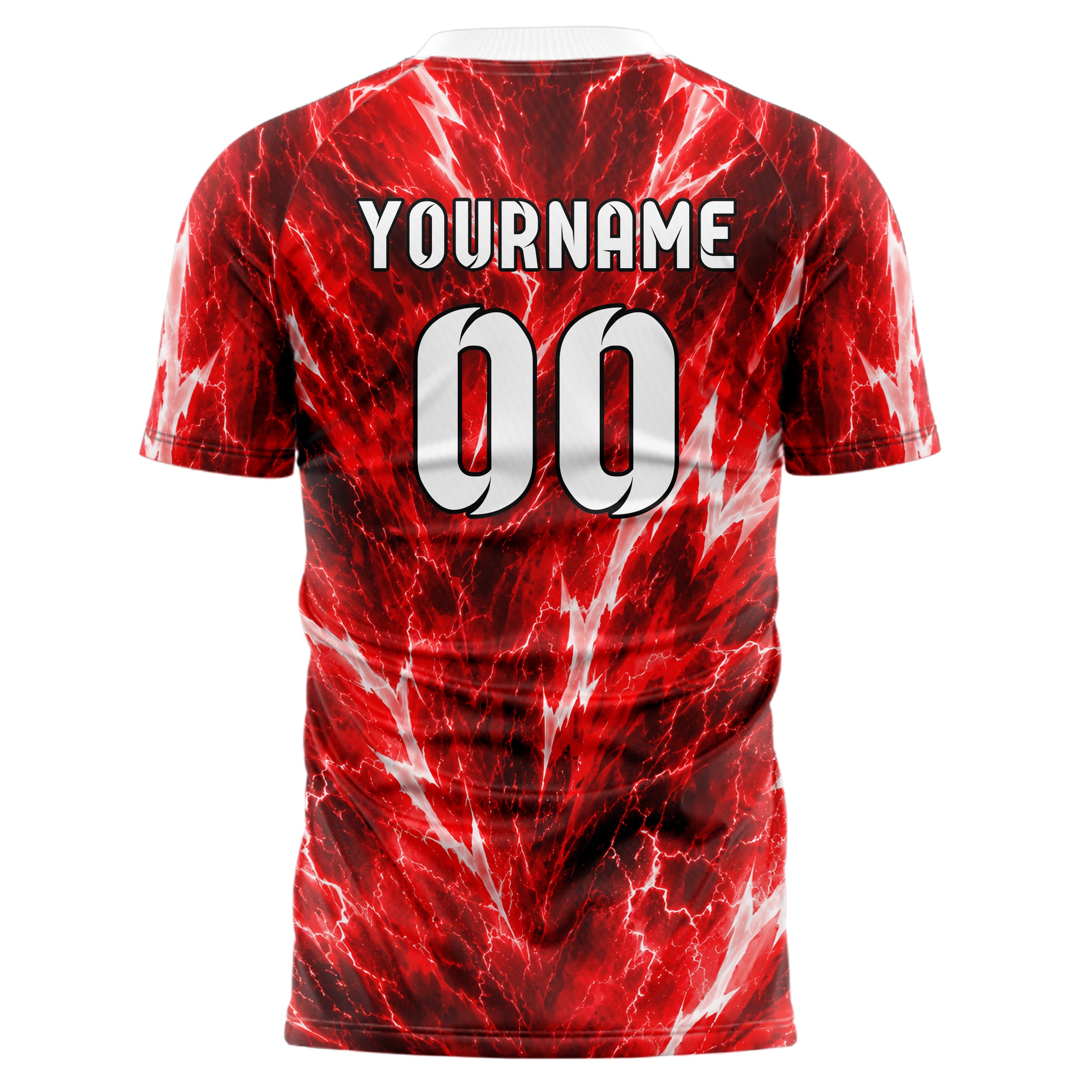 Rot klassisches Flammen Blitz Jagged Energy Burst Design 05-0061 individuelles Fußballtrikot front