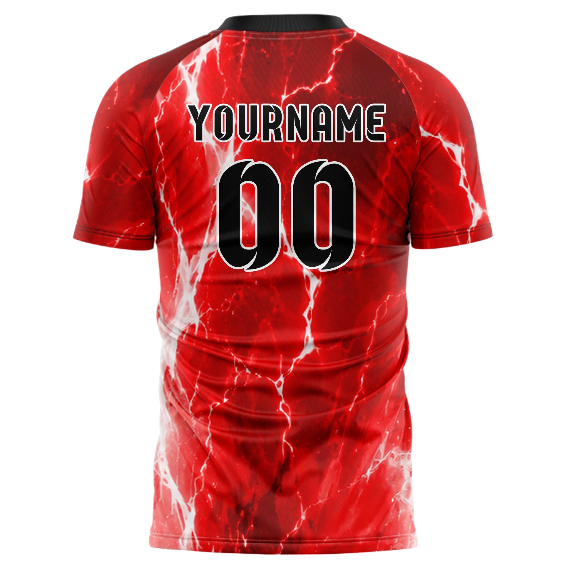 Rot klassisches Flammen Blitz Jagged Energy Burst Design 05-0079 individuelles Fußballtrikot back