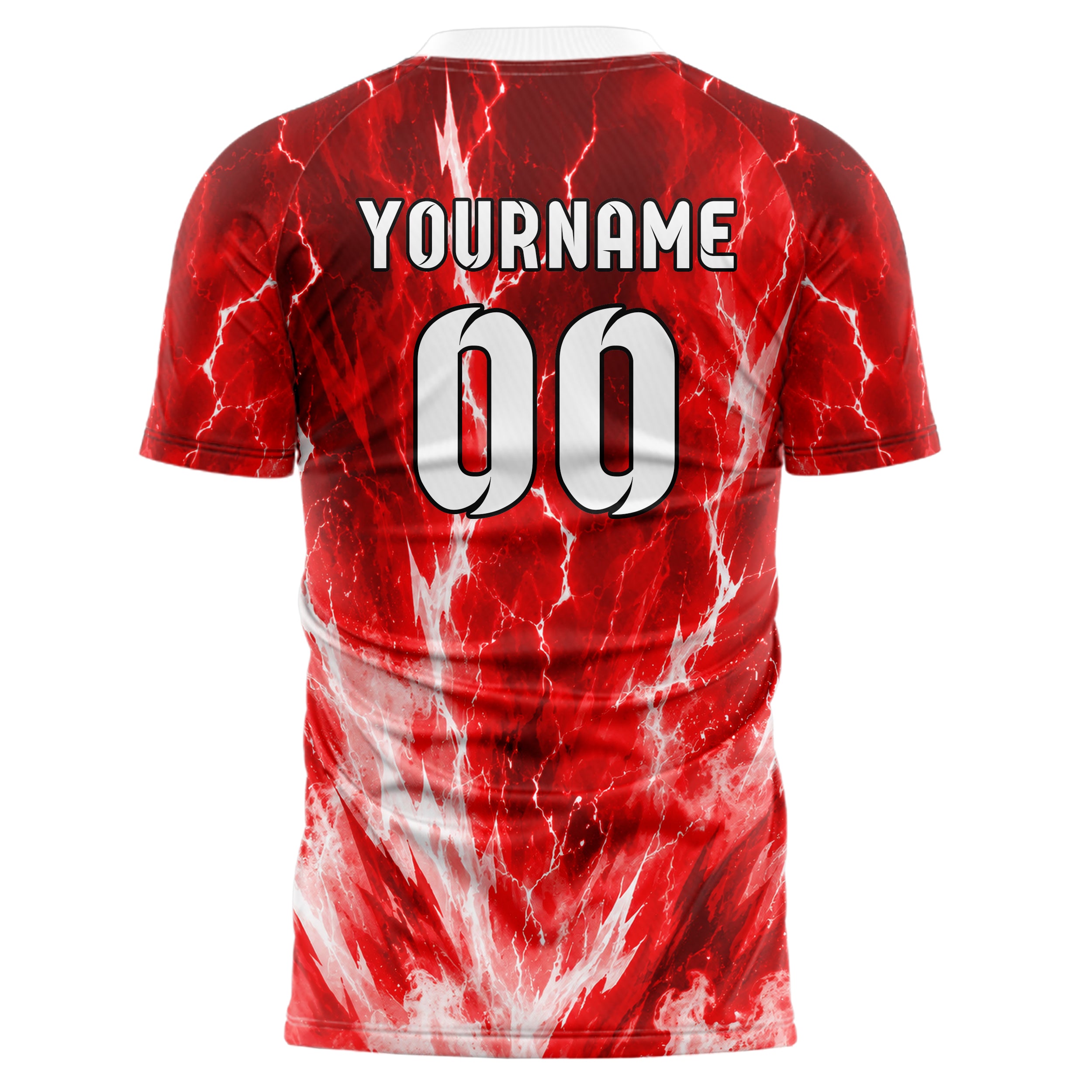 Rot klassisches Flammen Blitz Jagged Energy Burst Design 05-0079 individuelles Fußballtrikot front