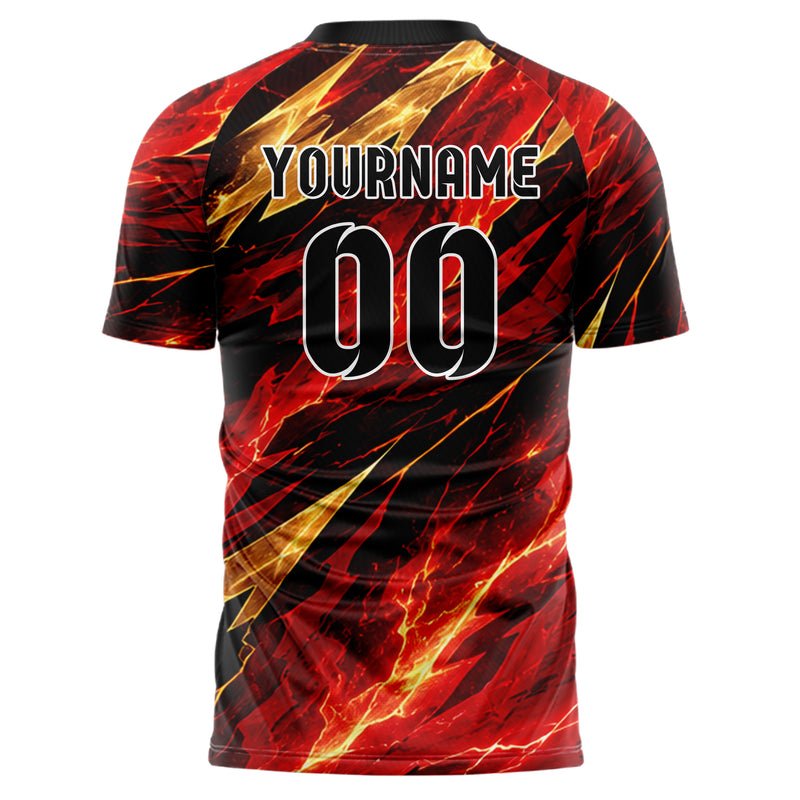 Karmesinrot dunkles Flammen Blitz Flame Lightning Mix Design 05-0042 individuelles Fußballtrikot back
