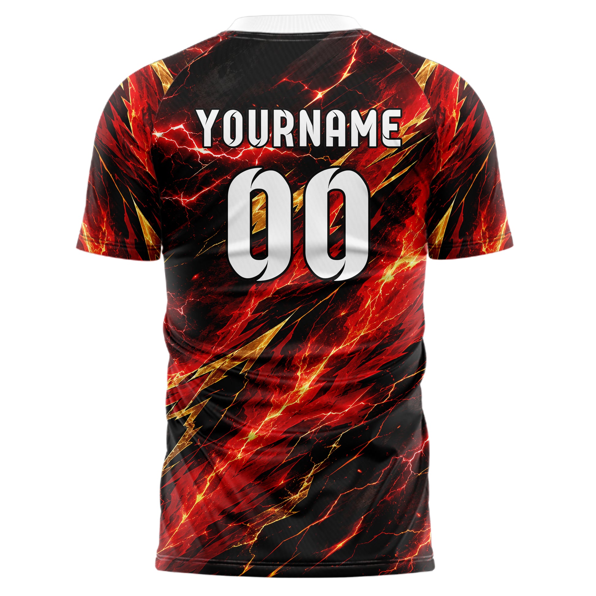 Karmesinrot dunkles Flammen Blitz Flame Lightning Mix Design 05-0042 individuelles Fußballtrikot front