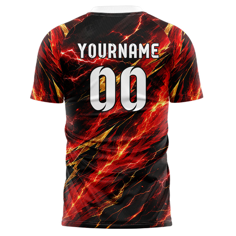 Karmesinrot dunkles Flammen Blitz Flame Lightning Mix Design 05-0042 individuelles Fußballtrikot front