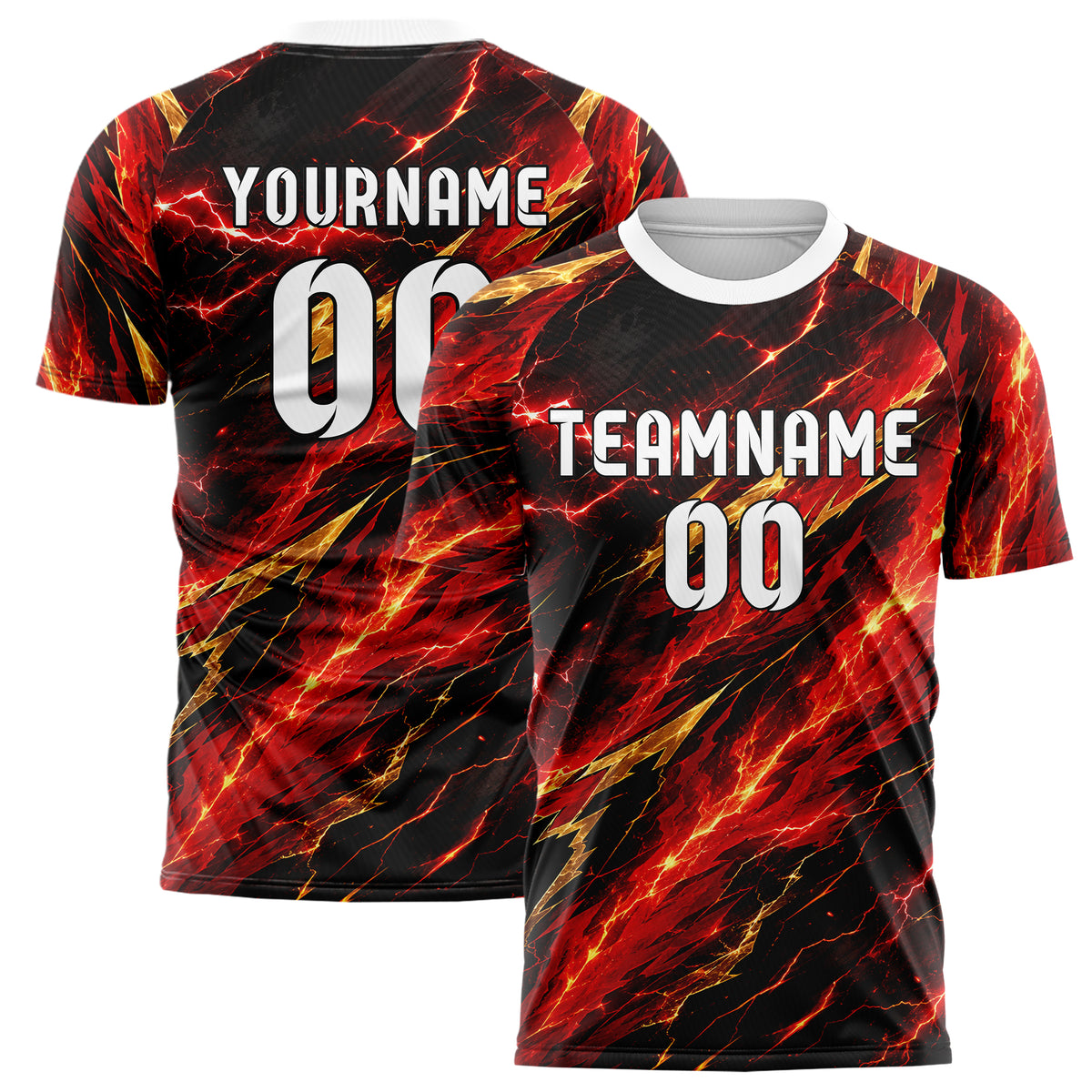 Karmesinrot dunkles Flammen Blitz Flame Lightning Mix Design 05-0042 individuelles Fußballtrikot main