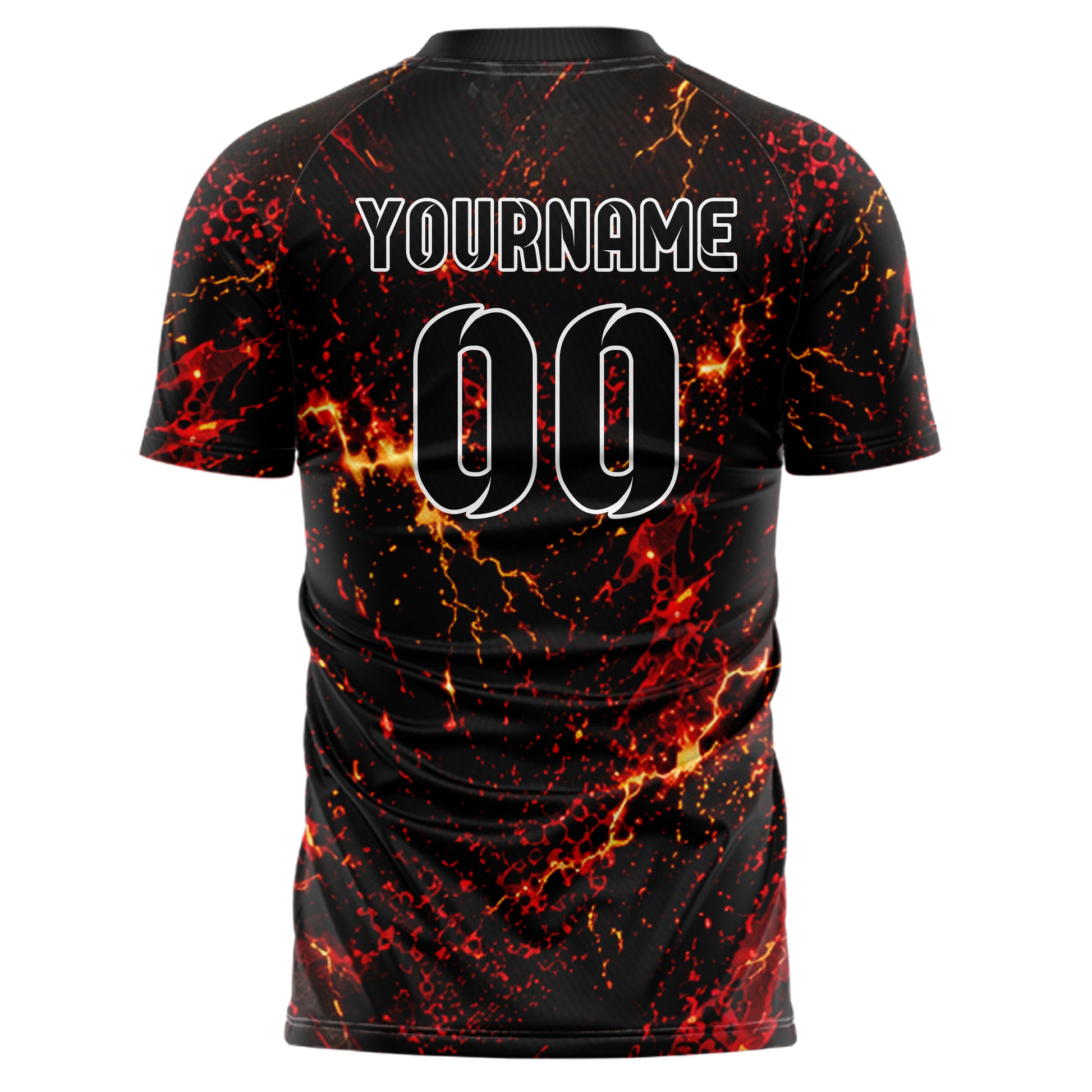 Karmesinrot dunkles Flammen Blitz Flame Lightning Mix Design 05-0072 individuelles Fußballtrikot back