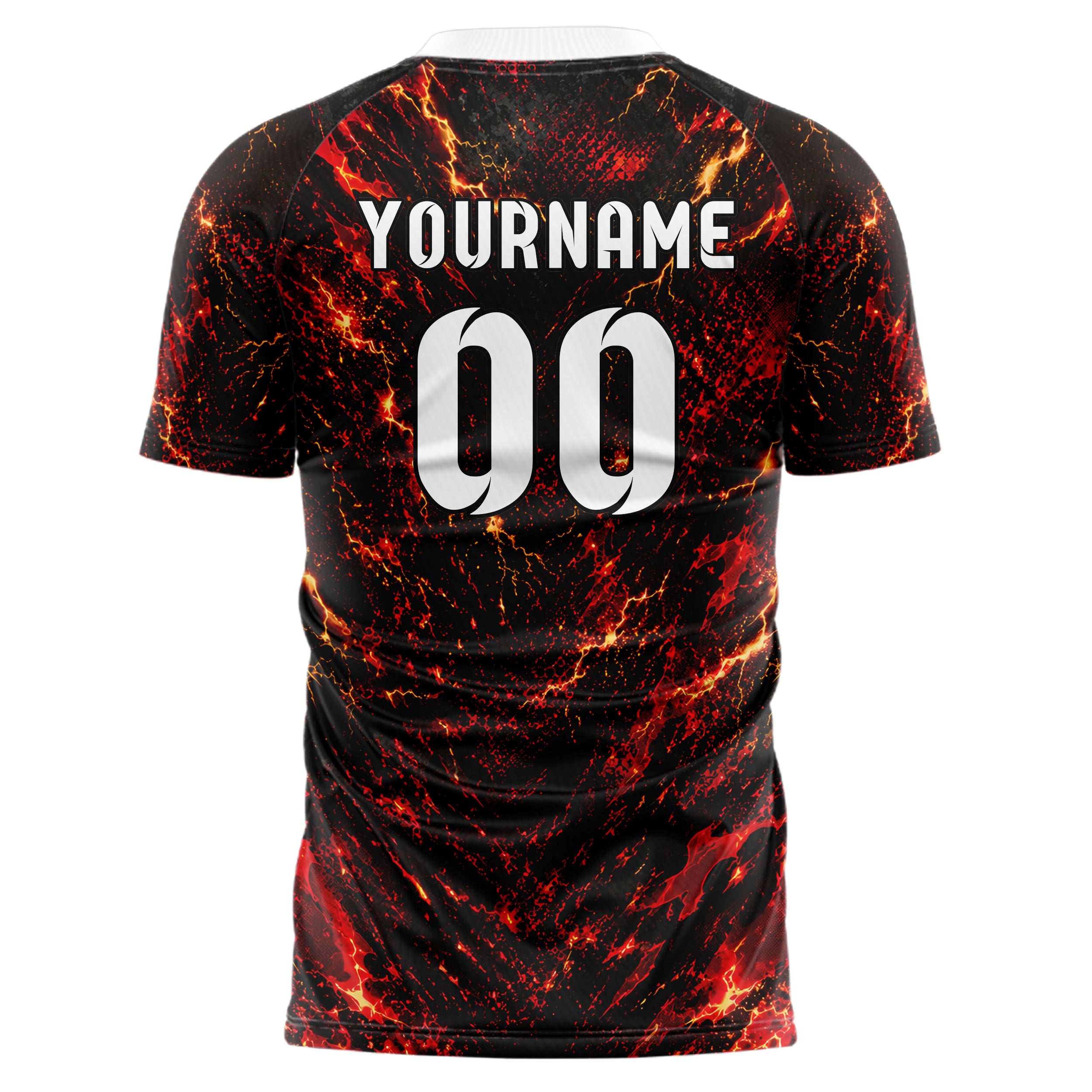Karmesinrot dunkles Flammen Blitz Flame Lightning Mix Design 05-0072 individuelles Fußballtrikot front