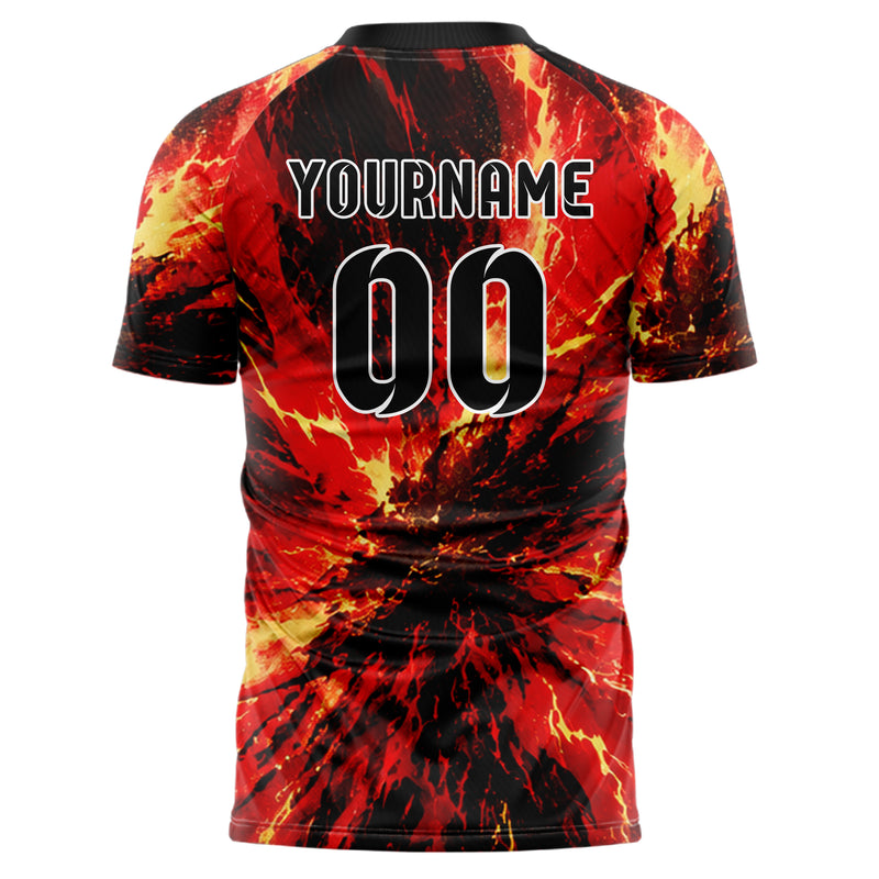 Karmesinrot dunkles Flammen Blitz Flame Lightning Mix Design 05-0078 individuelles Fußballtrikot back