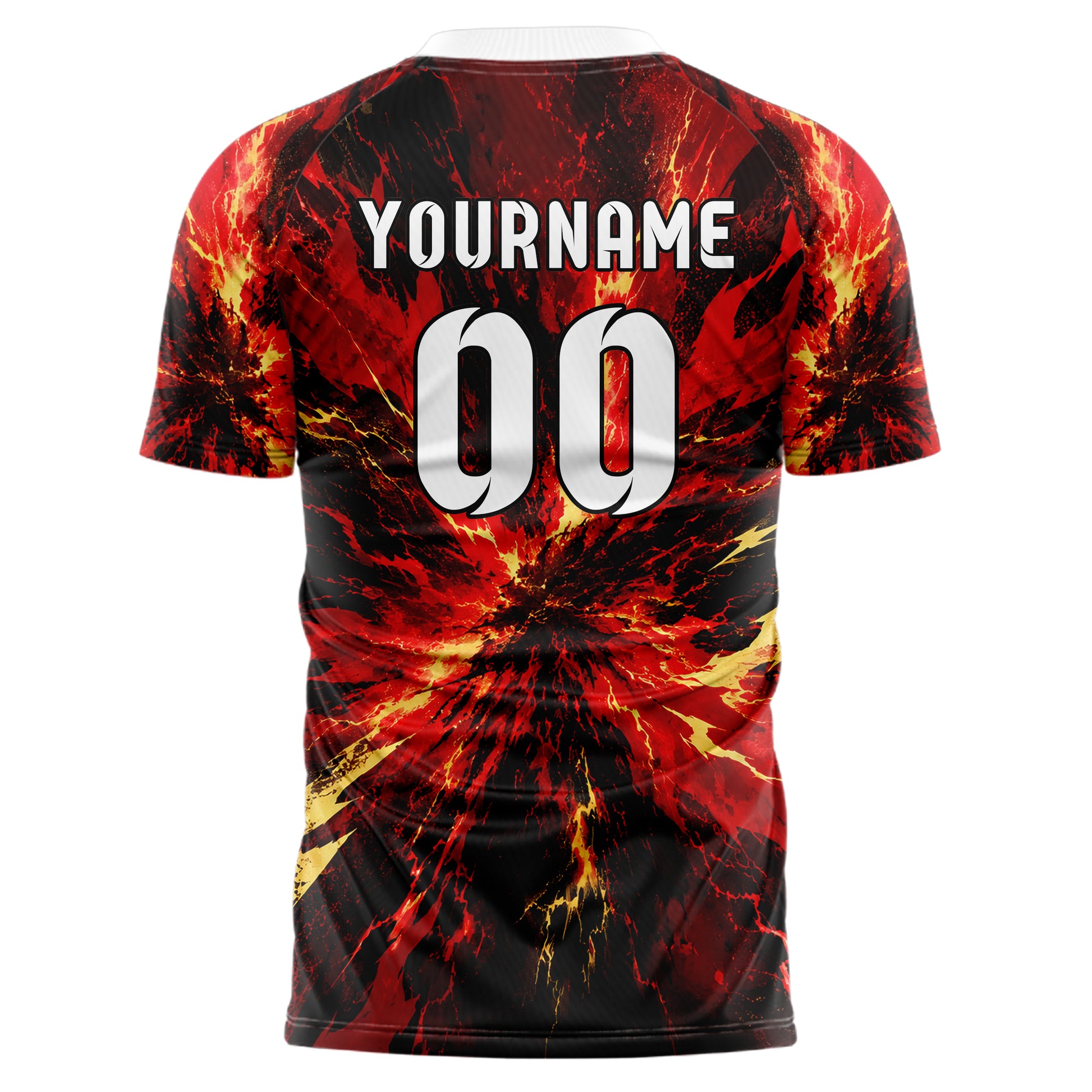 Karmesinrot dunkles Flammen Blitz Flame Lightning Mix Design 05-0078 individuelles Fußballtrikot front