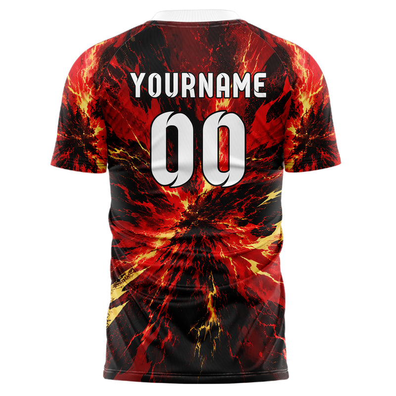 Karmesinrot dunkles Flammen Blitz Flame Lightning Mix Design 05-0078 individuelles Fußballtrikot front