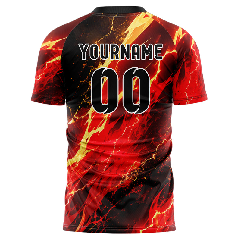 Karmesinrot dunkles Flammen Blitz aufsteigende Flammen Design 05-0021 individuelles Fußballtrikot back