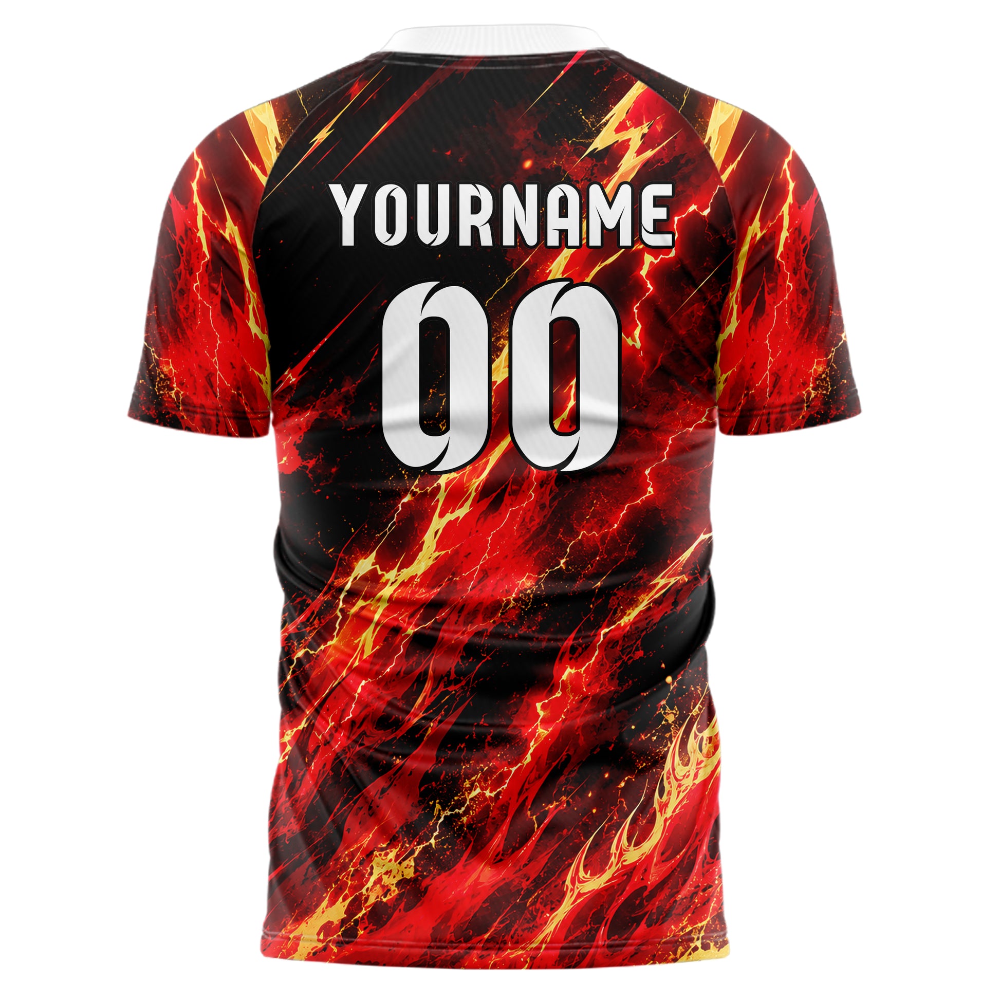 Karmesinrot dunkles Flammen Blitz aufsteigende Flammen Design 05-0021 individuelles Fußballtrikot front