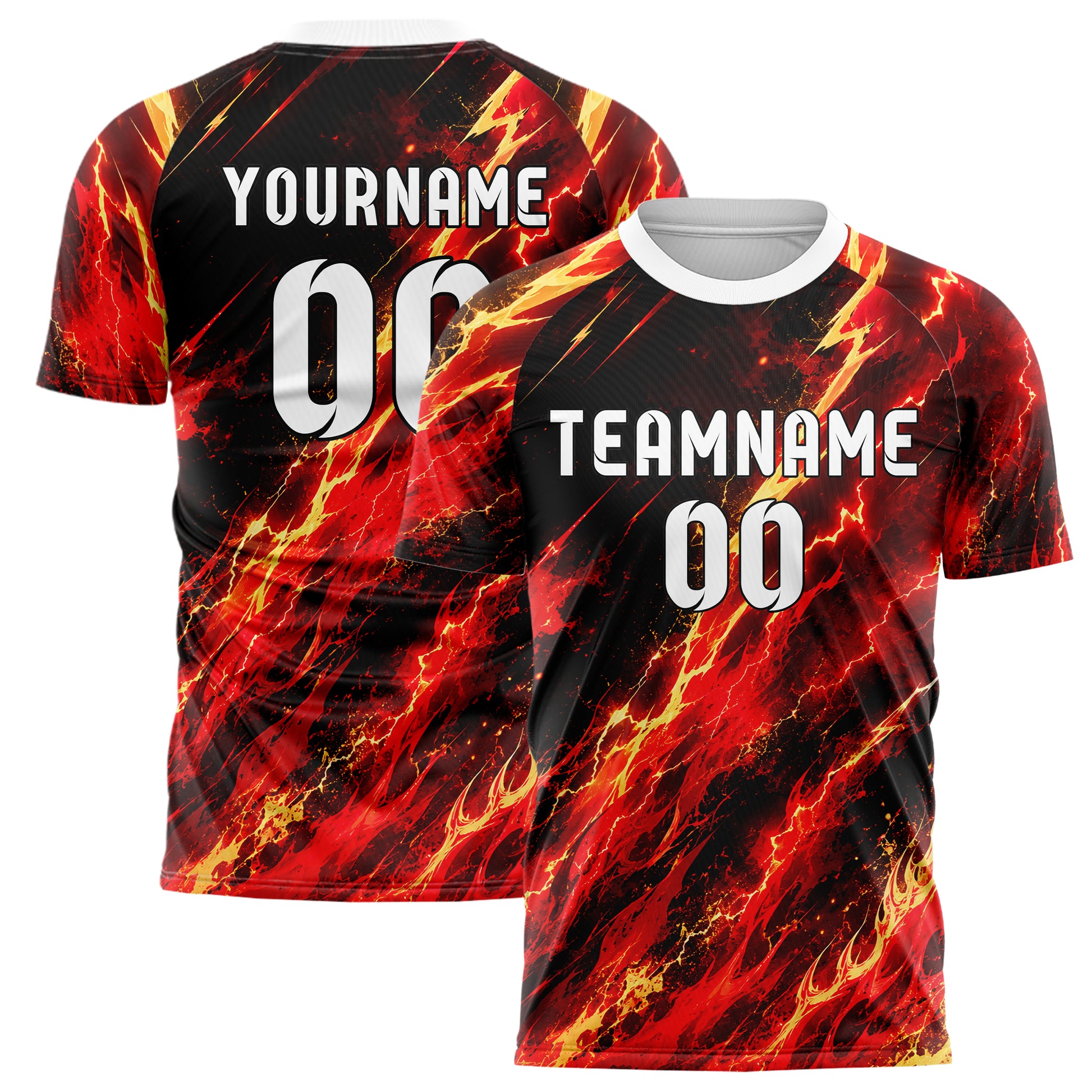 Karmesinrot dunkles Flammen Blitz aufsteigende Flammen Design 05-0021 individuelles Fußballtrikot main