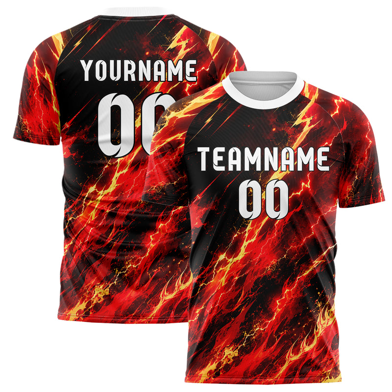 Karmesinrot dunkles Flammen Blitz aufsteigende Flammen Design 05-0021 individuelles Fußballtrikot main