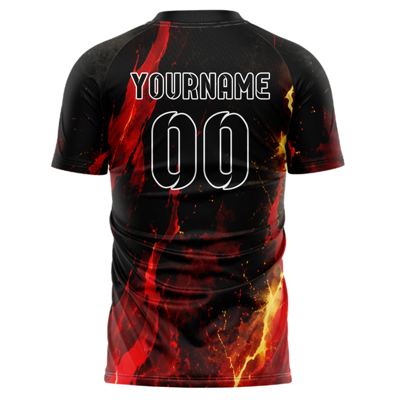 Karmesinrot dunkles Flammen Blitz aufsteigende Flammen Design 05-0039 individuelles Fußballtrikot back