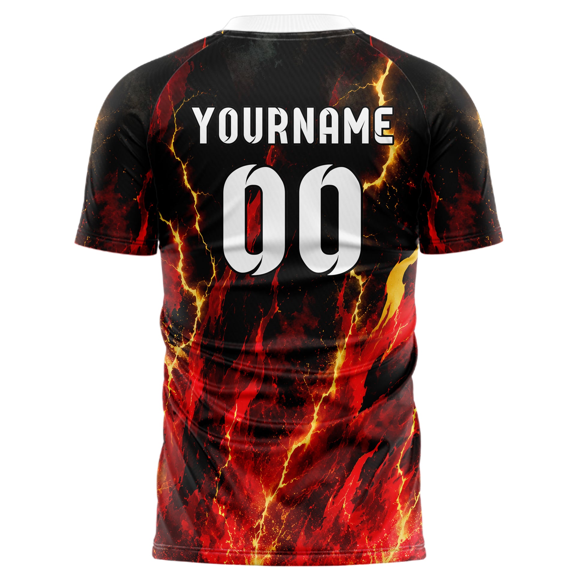 Karmesinrot dunkles Flammen Blitz aufsteigende Flammen Design 05-0039 individuelles Fußballtrikot front