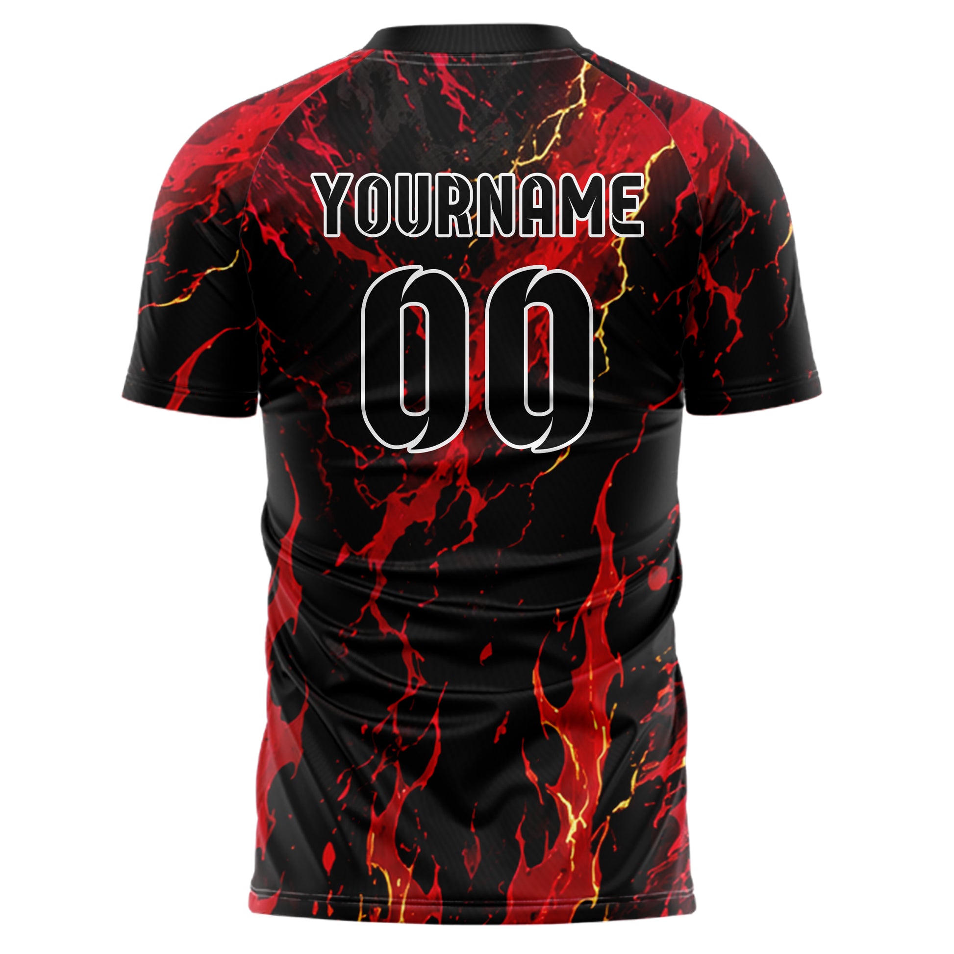 Karmesinrot dunkles Flammen Blitz aufsteigende Flammen Design 05-0081 individuelles Fußballtrikot back