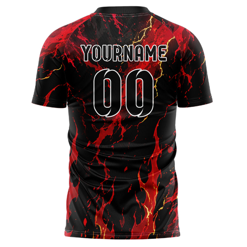 Karmesinrot dunkles Flammen Blitz aufsteigende Flammen Design 05-0081 individuelles Fußballtrikot back