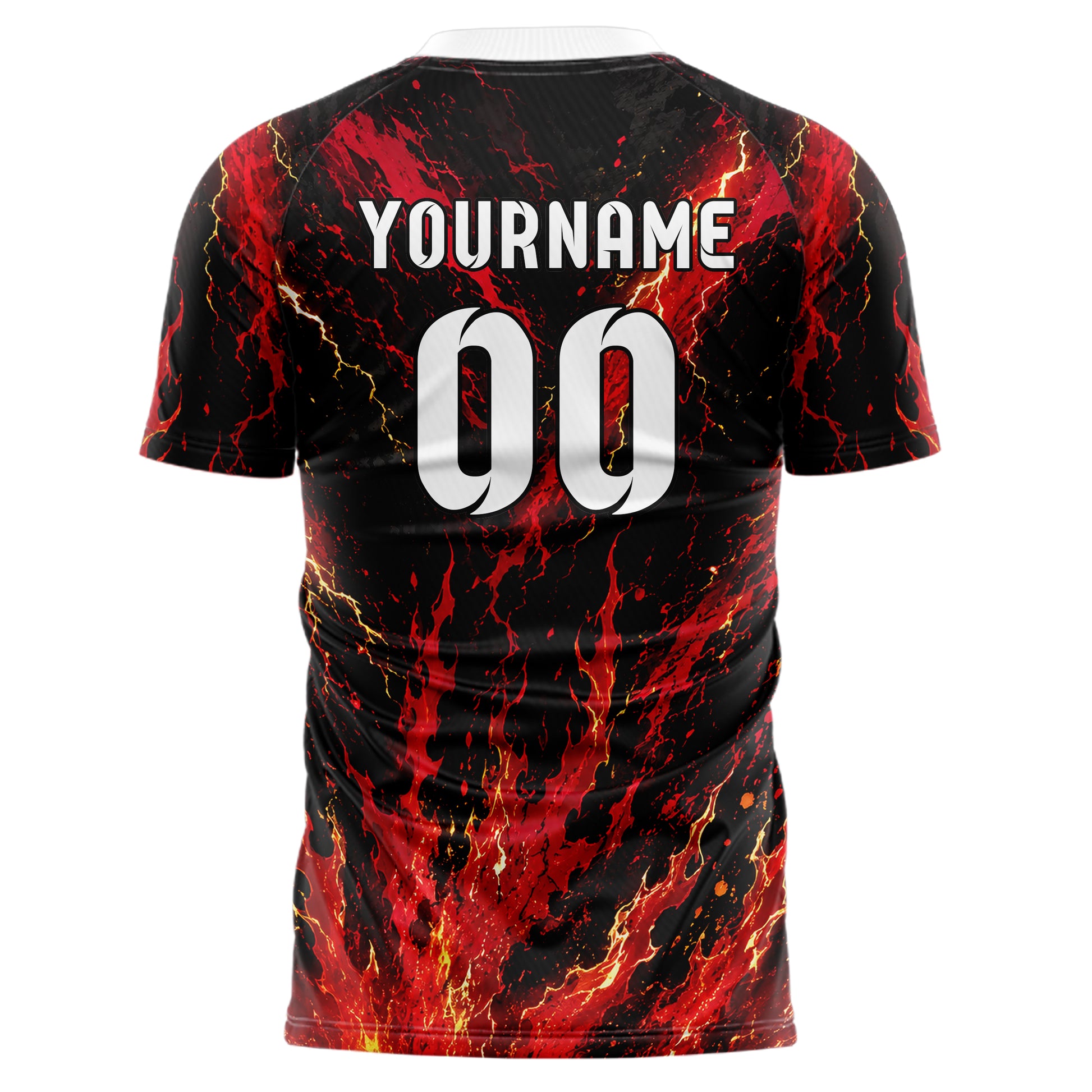 Karmesinrot dunkles Flammen Blitz aufsteigende Flammen Design 05-0081 individuelles Fußballtrikot front