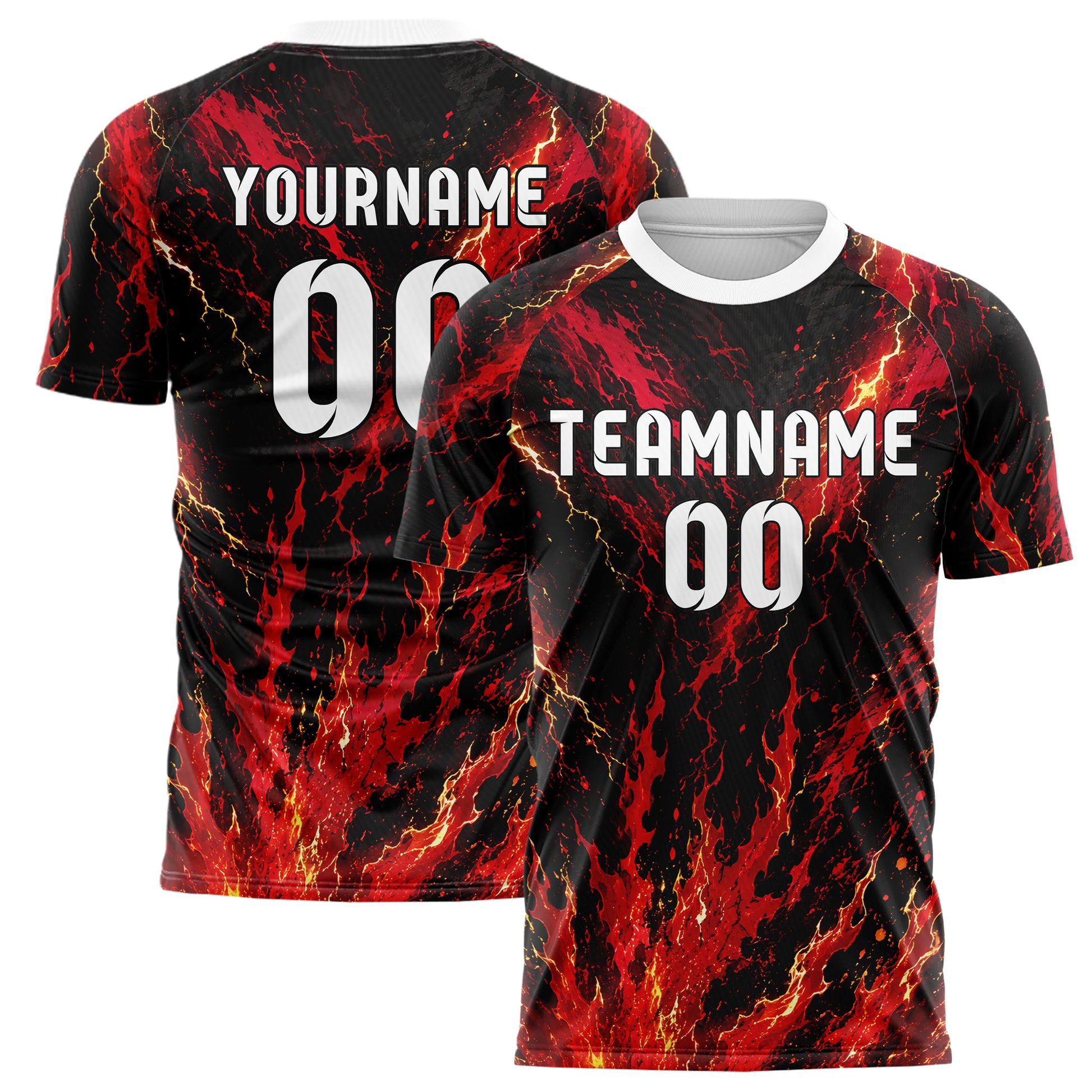 Karmesinrot dunkles Flammen Blitz aufsteigende Flammen Design 05-0081 individuelles Fußballtrikot main