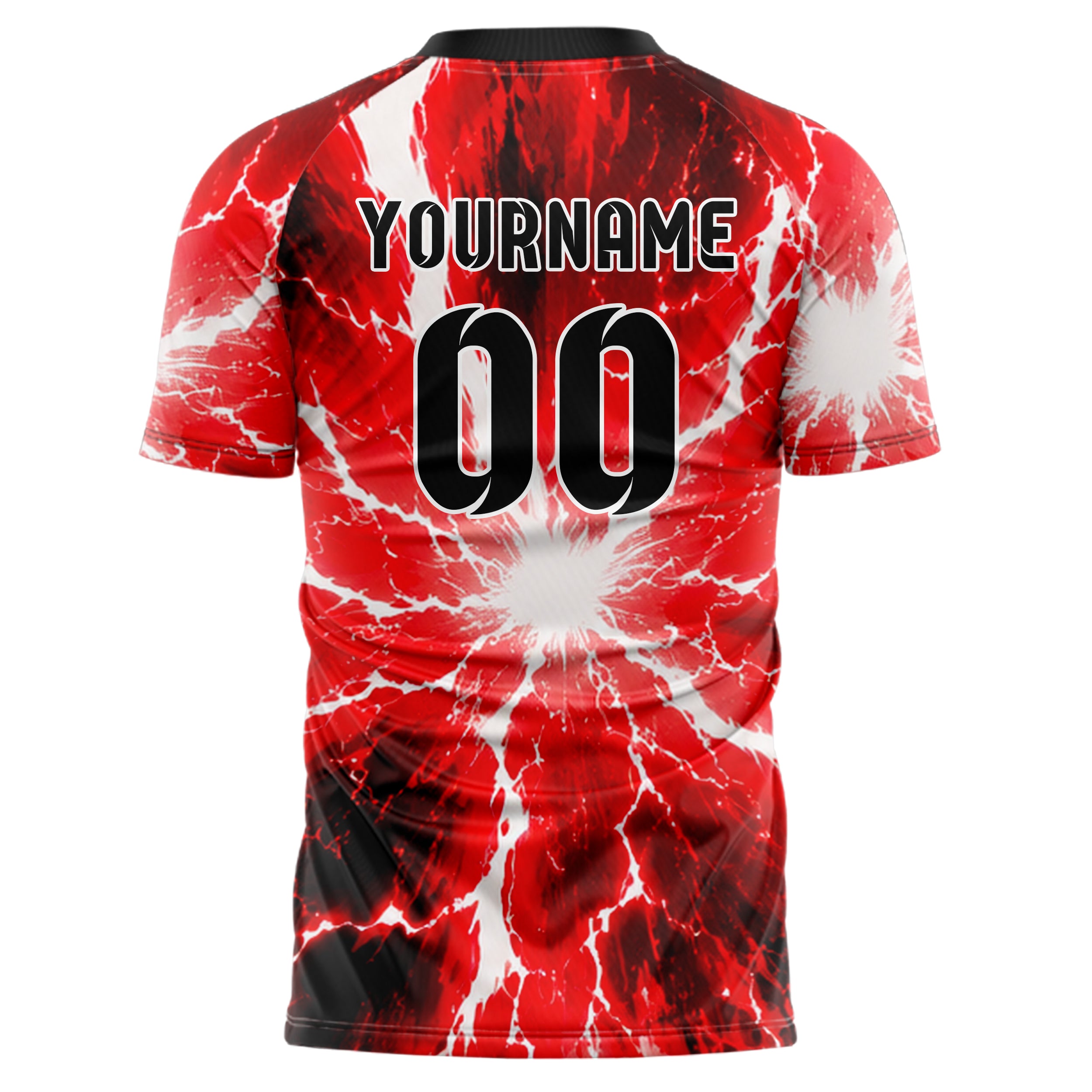 Rot lebendiges Flammen Blitz Lightning Cracks Design 05-0029 individuelles Fußballtrikot back